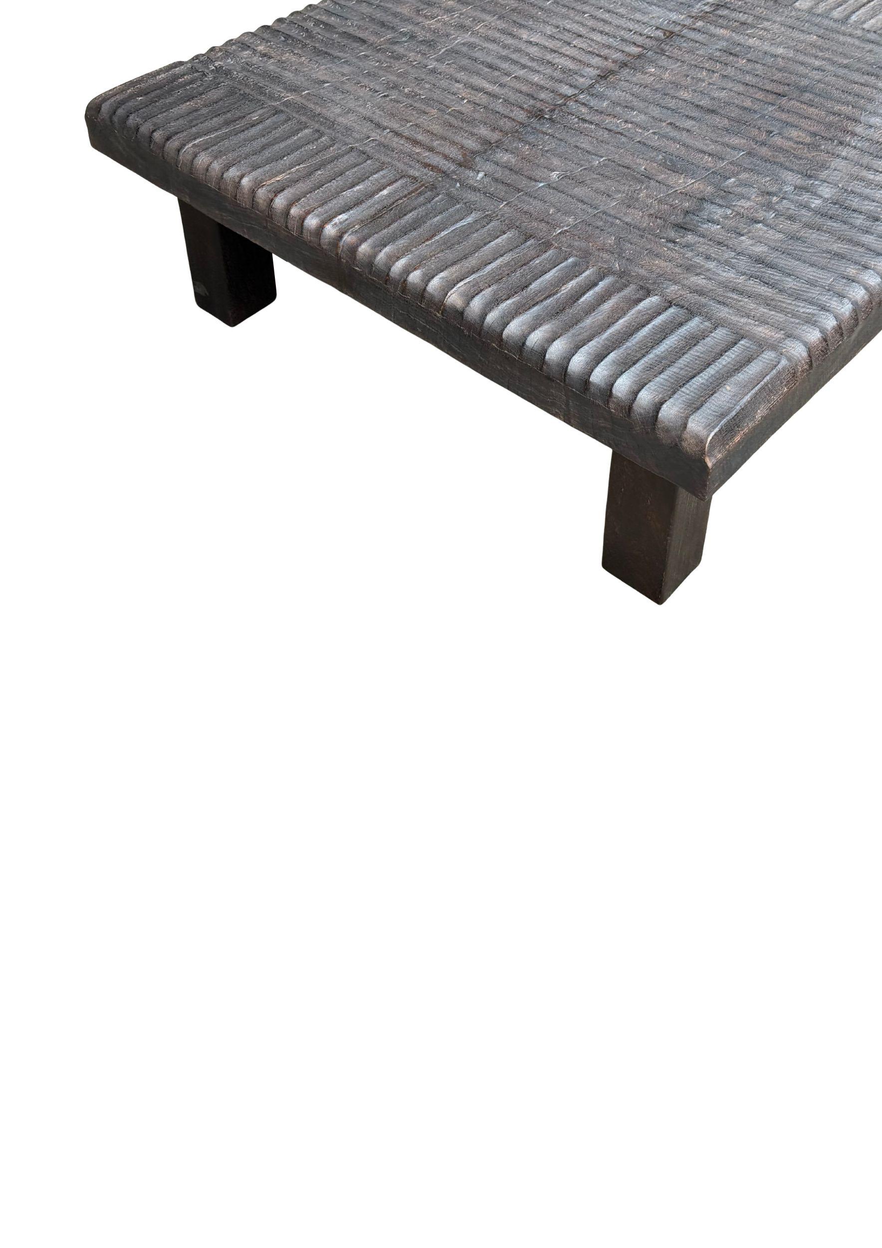 Mango Wood Table Hand-Hewn Detailing Espresso Finish, Modern Organic For Sale 2