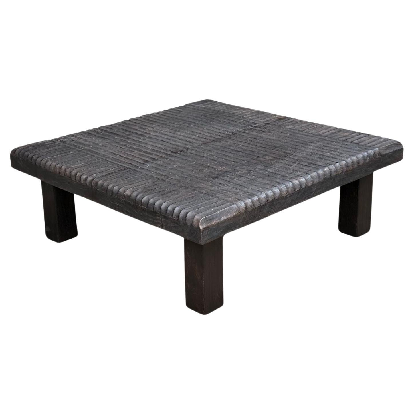 Mango Wood Table Hand-Hewn Detailing Espresso Finish, Modern Organic For Sale
