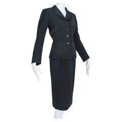 M-One Black Deco Cutout Seam WWII Pencil Suit - M, 1940s