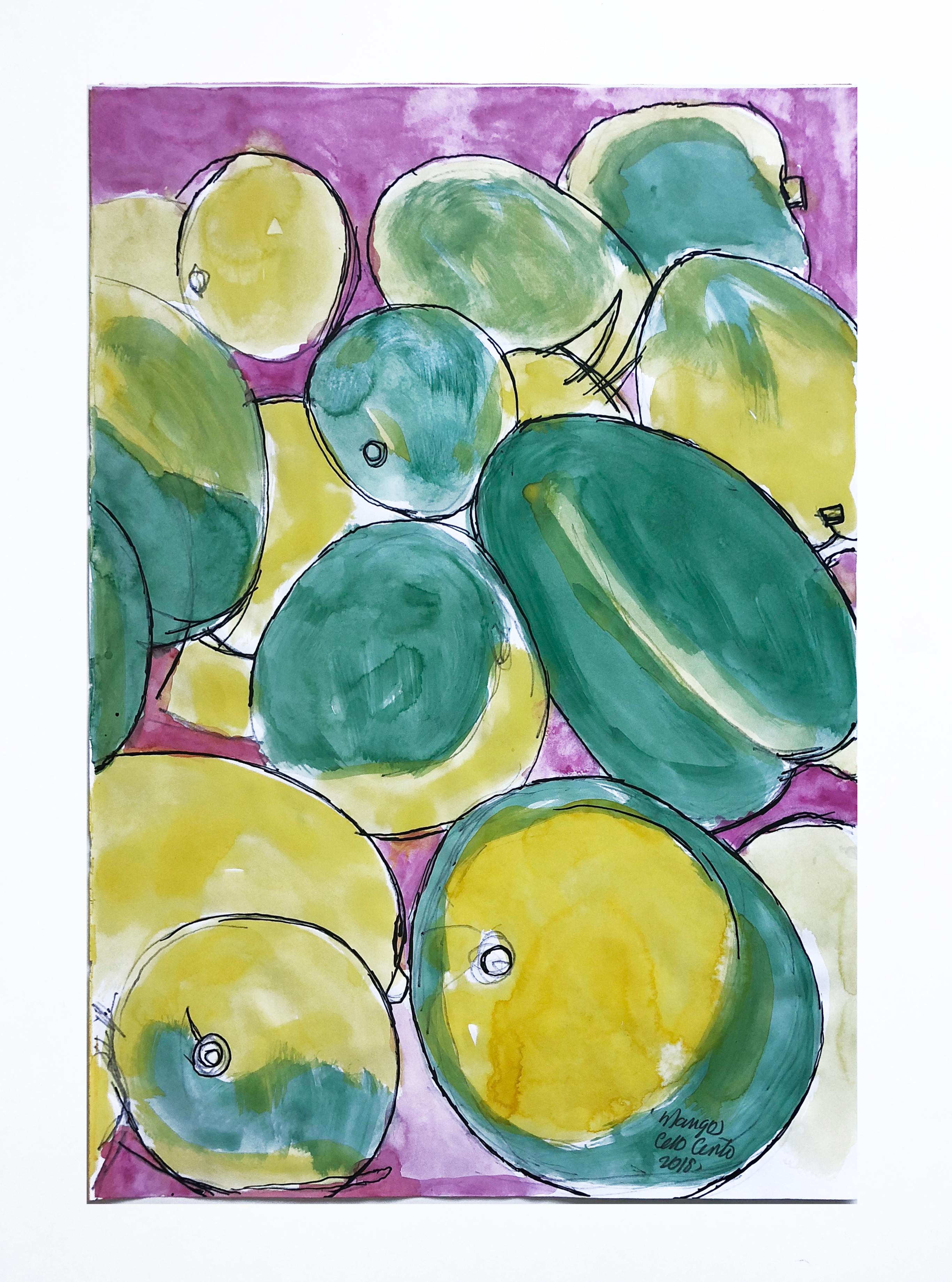 Mangos by Celso Castro
Watercolor and ink on archival paper
Individual size: 19.38 in. H x 13.5 in. W
Overall size: 19.38 in. H x 27 in. W
One of a kind
2018

Celso Castro-Daza was born in Valledupar, Colombia. He has a BFA from Pratt