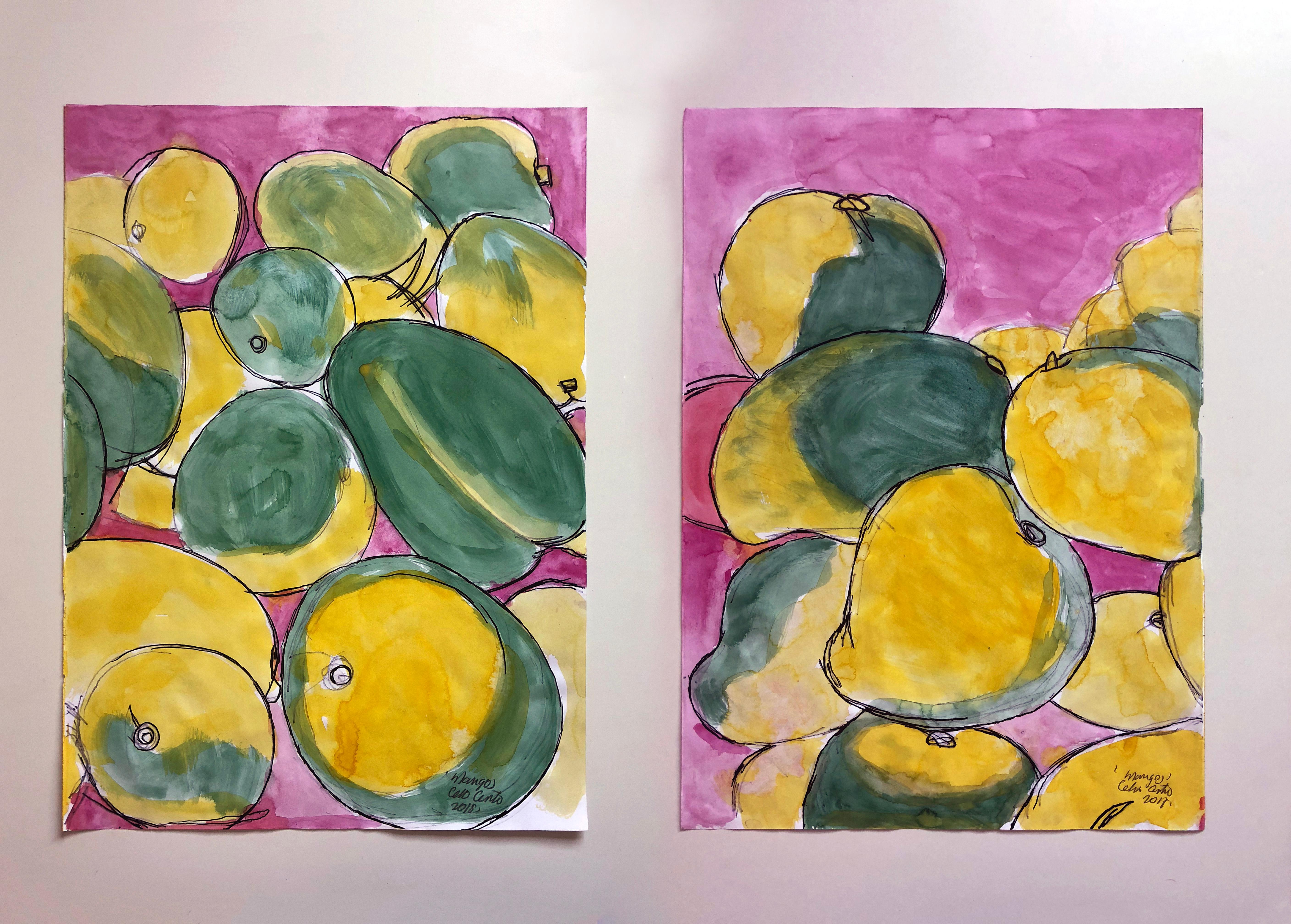 Colombian Mangos (B2), Watercolor and Ink on Archival Paper, Diptych, 2018