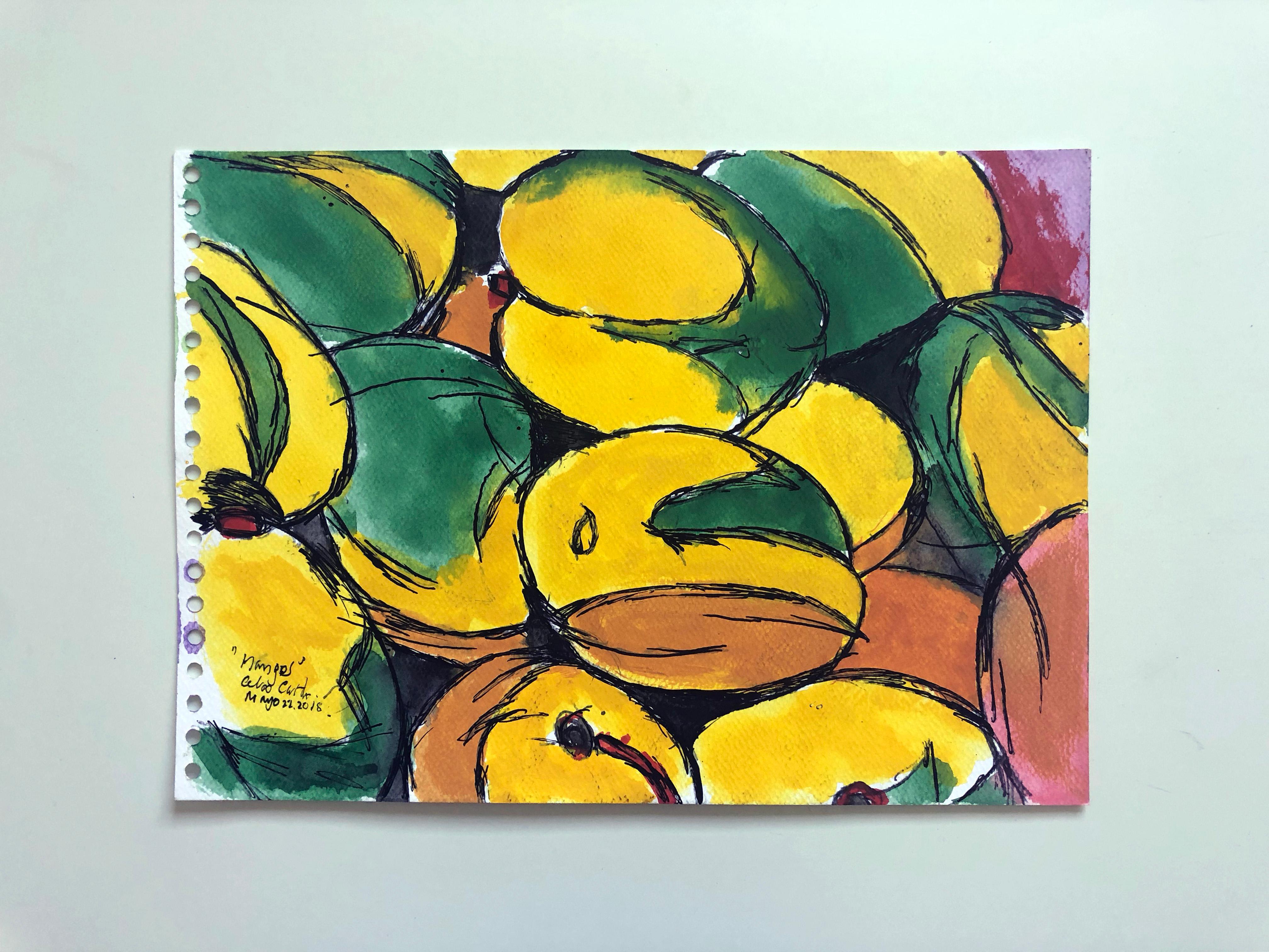 Mangos by Celso Castro
Watercolor and ink on archival paper
Individual size: 9.75 in. H x 13.63 in. W
Overall size: 9.75 in. H x 40.88 in. W
One of a kind
2018

Celso Castro-Daza was born in Valledupar, Colombia. He has a BFA from Pratt