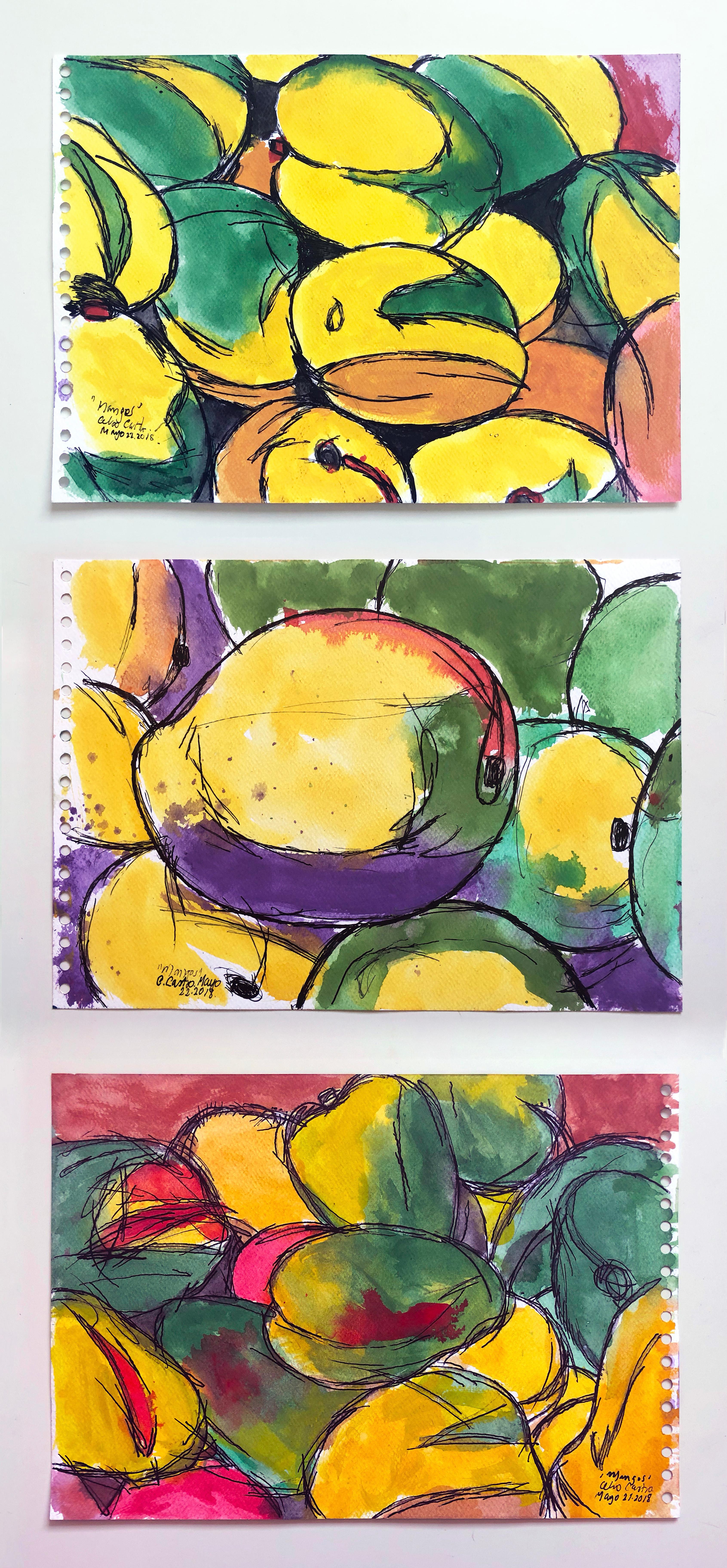 Other Mangos 'D3', Watercolor and Ink on Archival Paper, Triptych, 2018