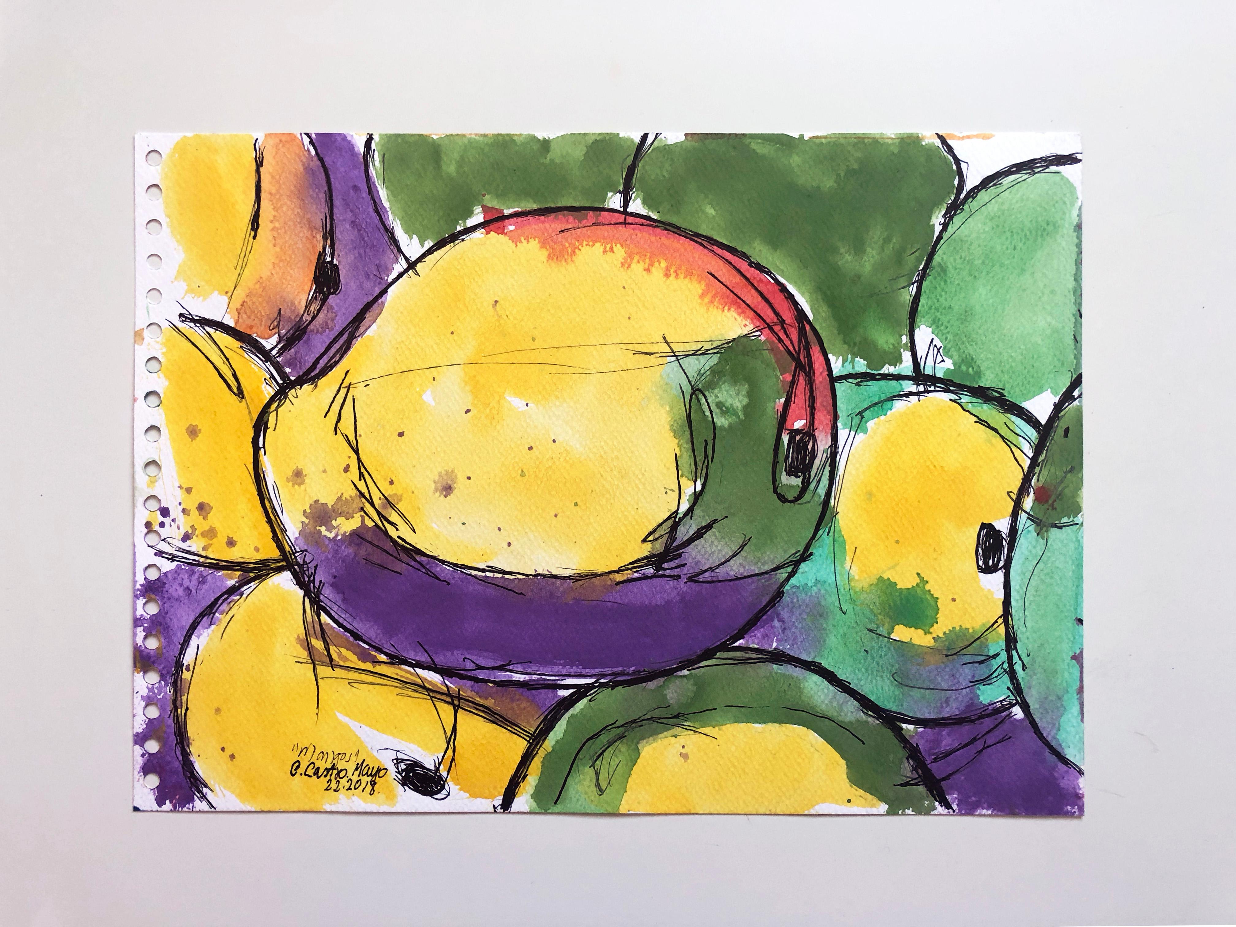 Colombian Mangos 'D3', Watercolor and Ink on Archival Paper, Triptych, 2018