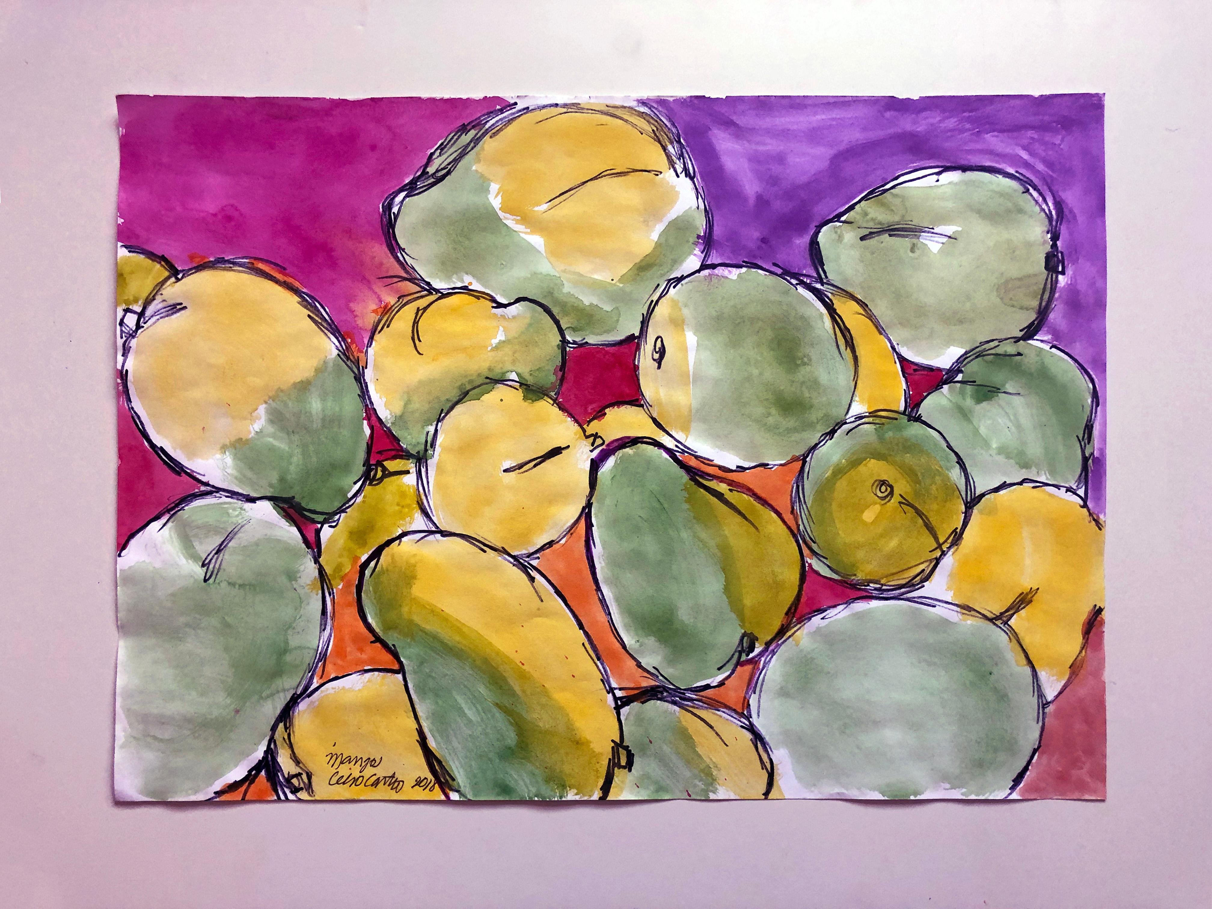 Mangos by Celso Castro
Watercolor and ink on archival paper
Individual size: 19.38 in. H x 13.5 in. W
Overall size: 19.38 in. H x 27 in. W
One of a kind
2018

Celso Castro-Daza was born in Valledupar, Colombia. He has a BFA from Pratt