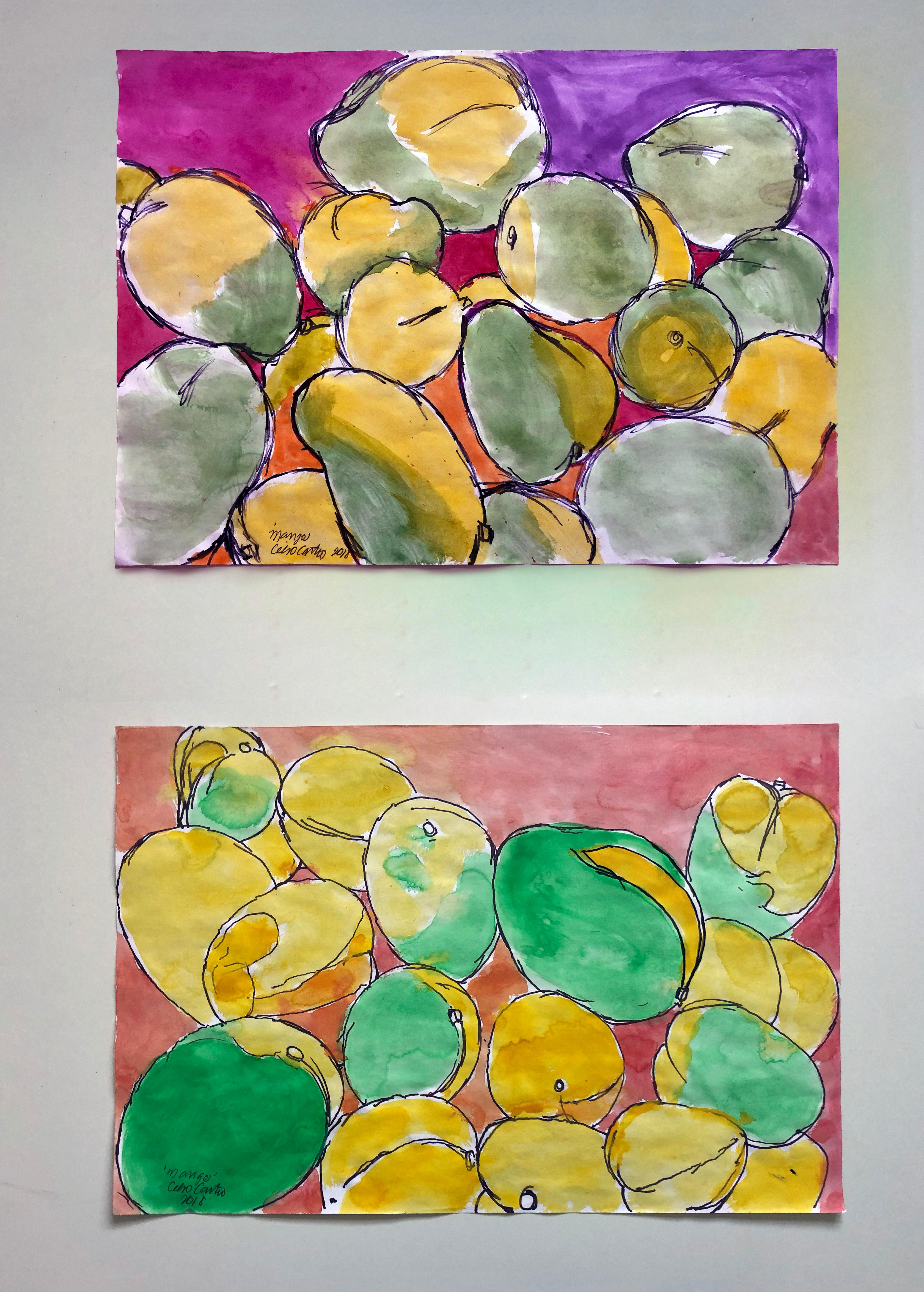 Colombian Mangos, Watercolor and Ink on Archival Paper, Diptych, 2018