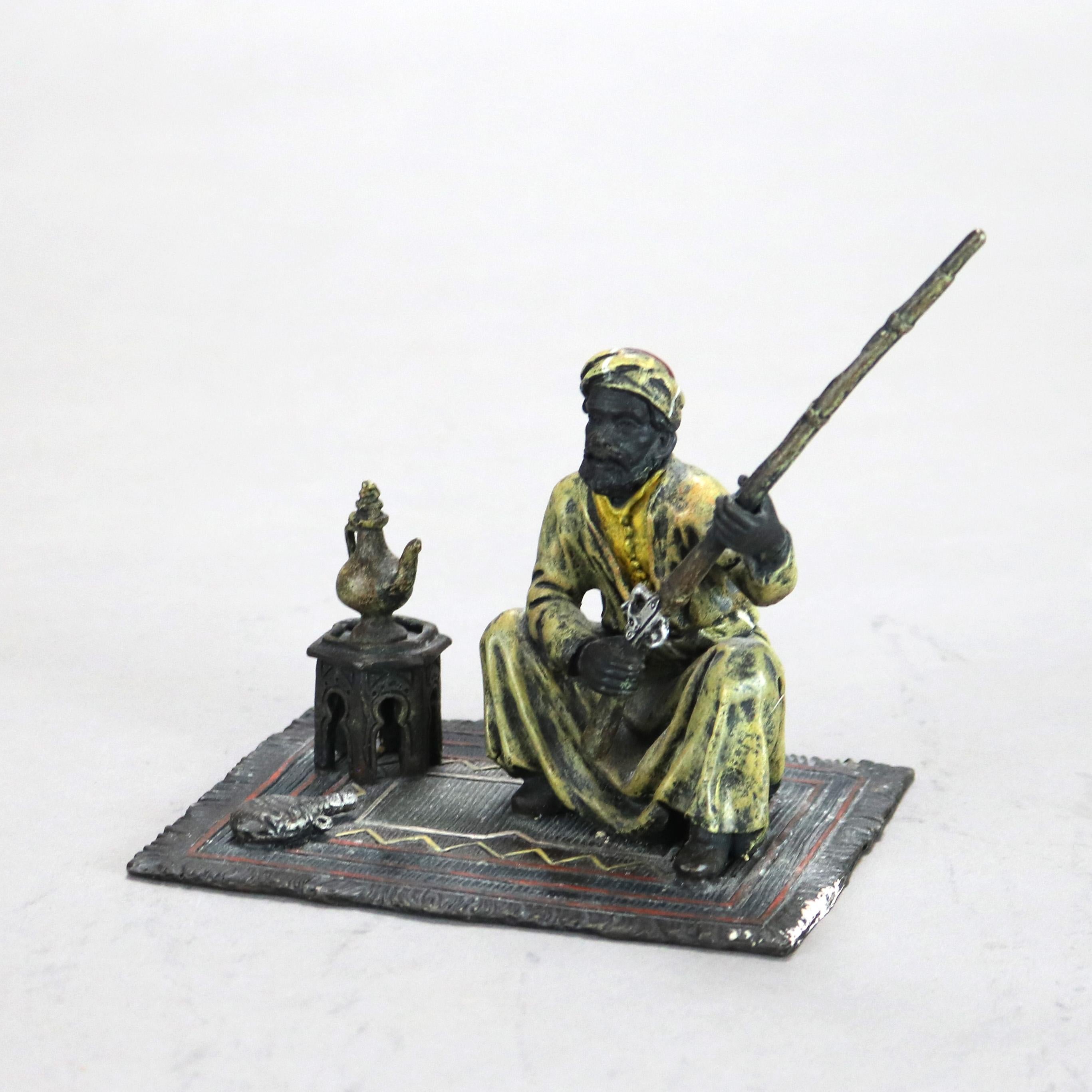 MANGREB  Signed Bergnam Cold Painted Bronzed Persian Figure with Rifle C1920 In Good Condition For Sale In Big Flats, NY