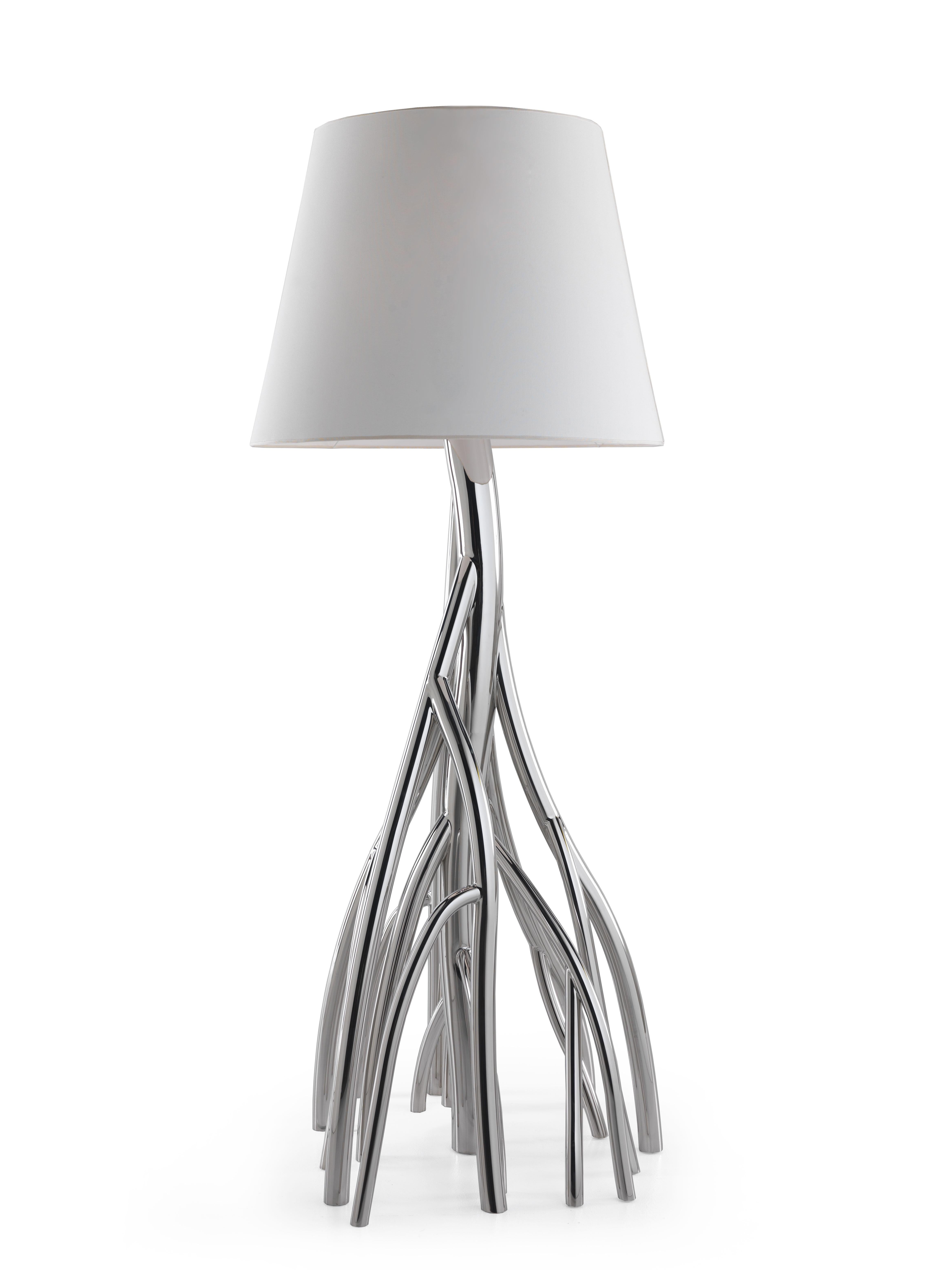 Lampada da terra Mangrovia in acciaio inox lucido e lino di Barberini & Gunnell in vendita 2