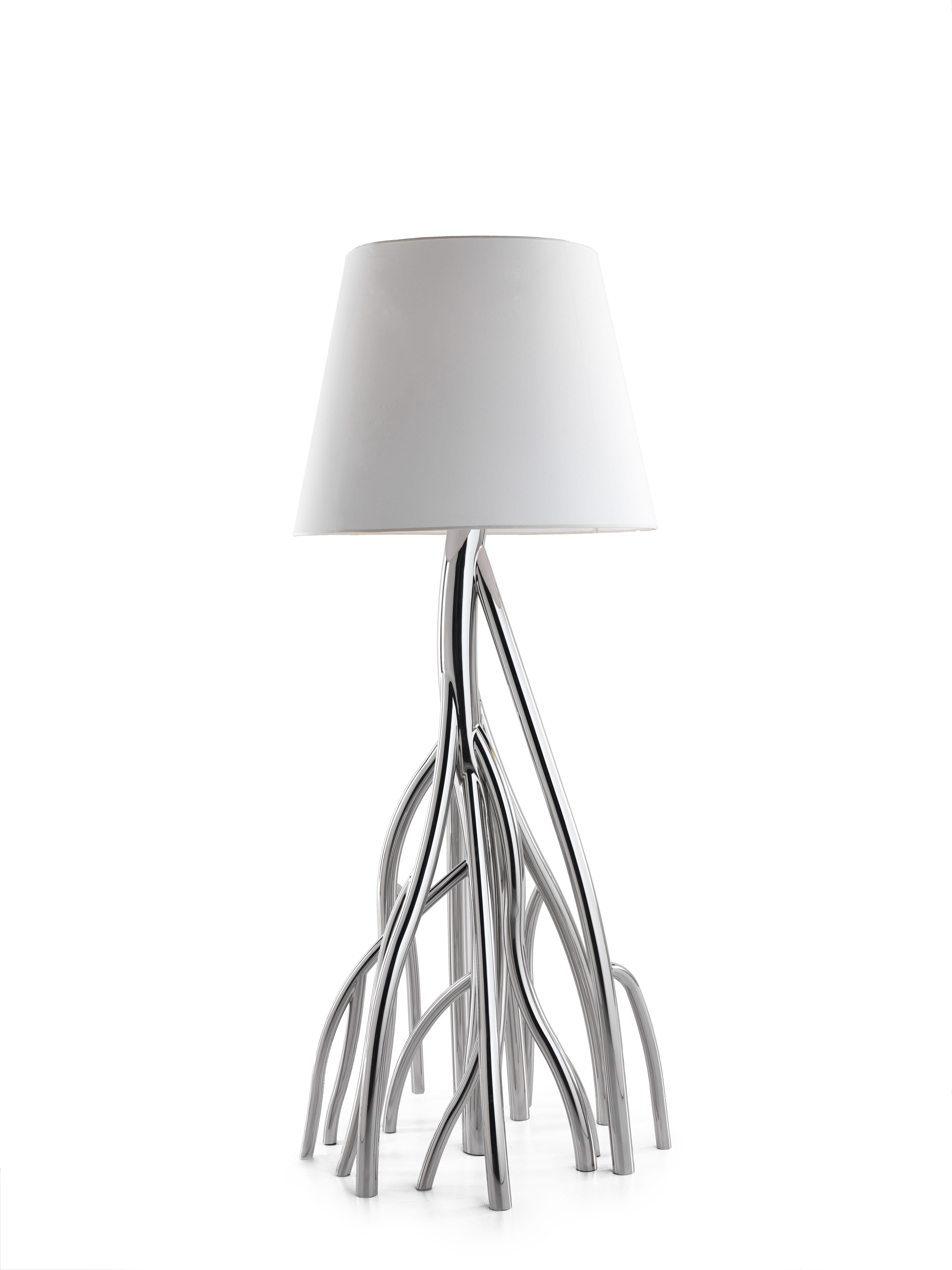 Lampada da terra Mangrovia in acciaio inox lucido e lino di Barberini & Gunnell in vendita 3