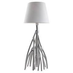 Lampada da terra Mangrovia in acciaio inox lucido e lino di Barberini & Gunnell