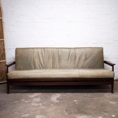 Manhattan Afromosia and Green Leather Sofa Bed by Guy Rogers, 1960s