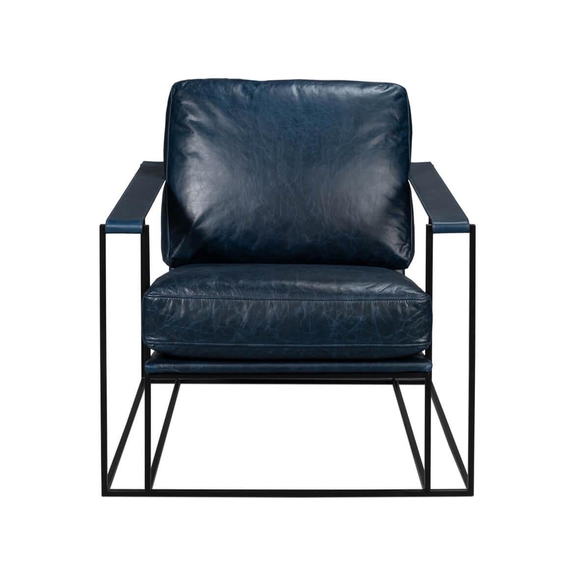 Modern Manhattan Blue Leather Armchair For Sale