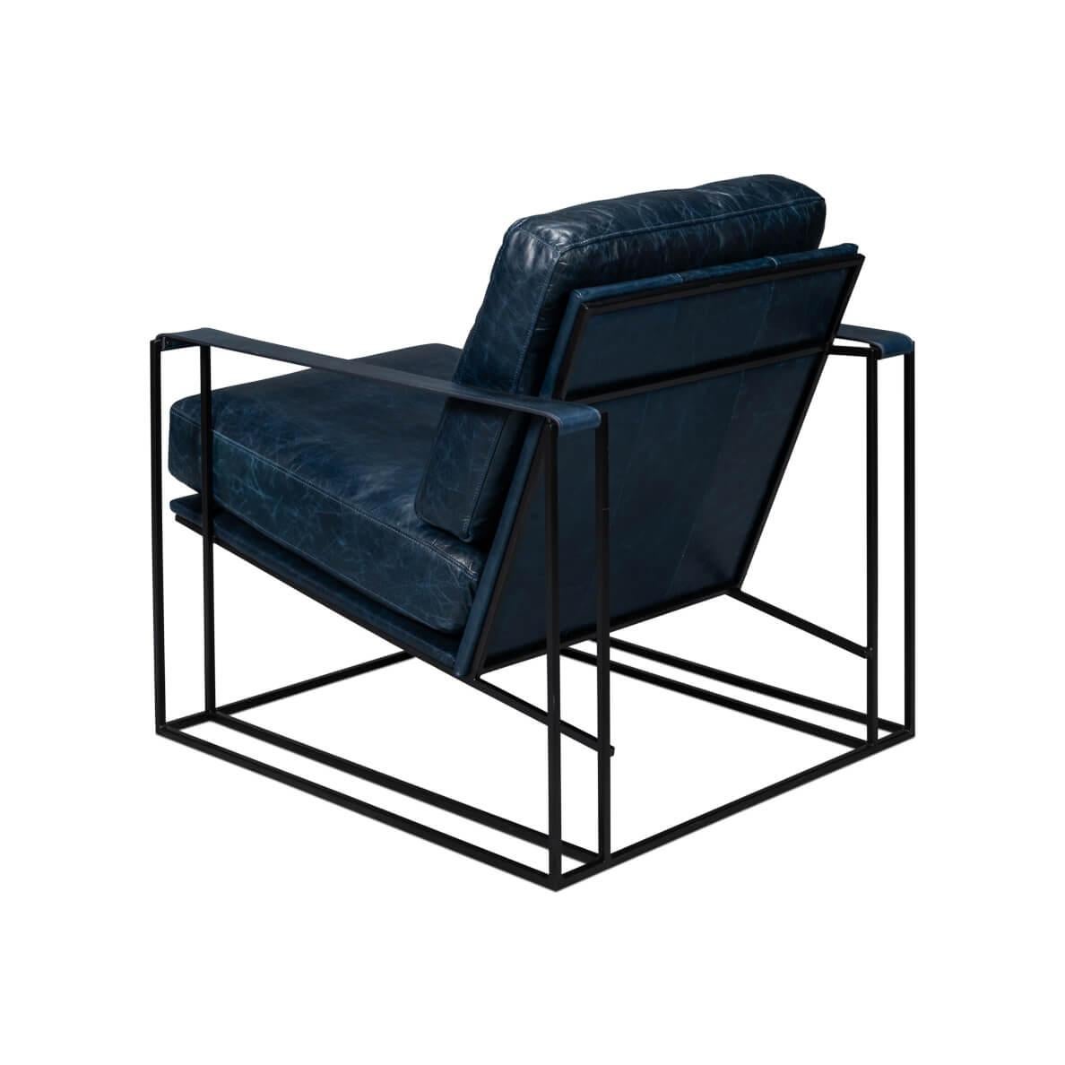 Asian Manhattan Blue Leather Armchair For Sale