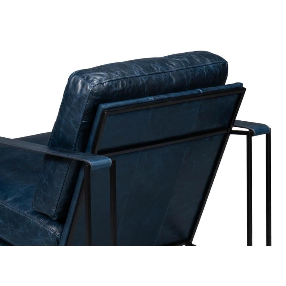 Contemporary Manhattan Blue Leather Armchair For Sale