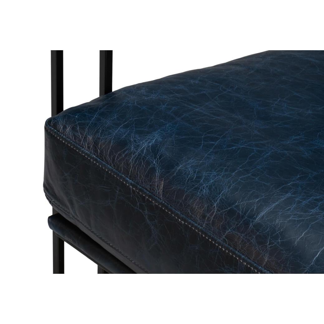Metal Manhattan Blue Leather Armchair For Sale