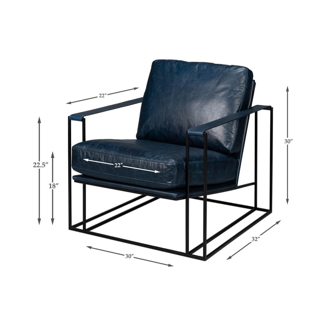 Manhattan Blue Leather Armchair For Sale 2