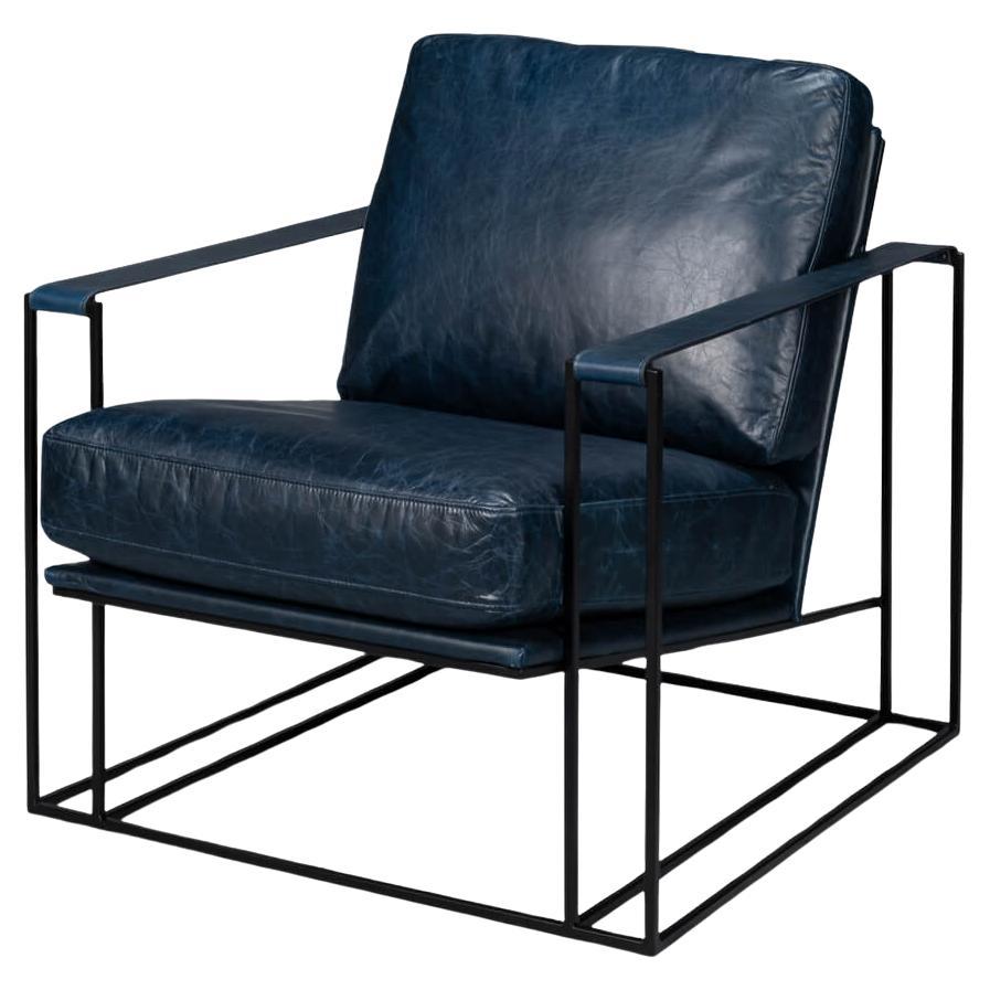 Manhattan Blue Leather Armchair For Sale