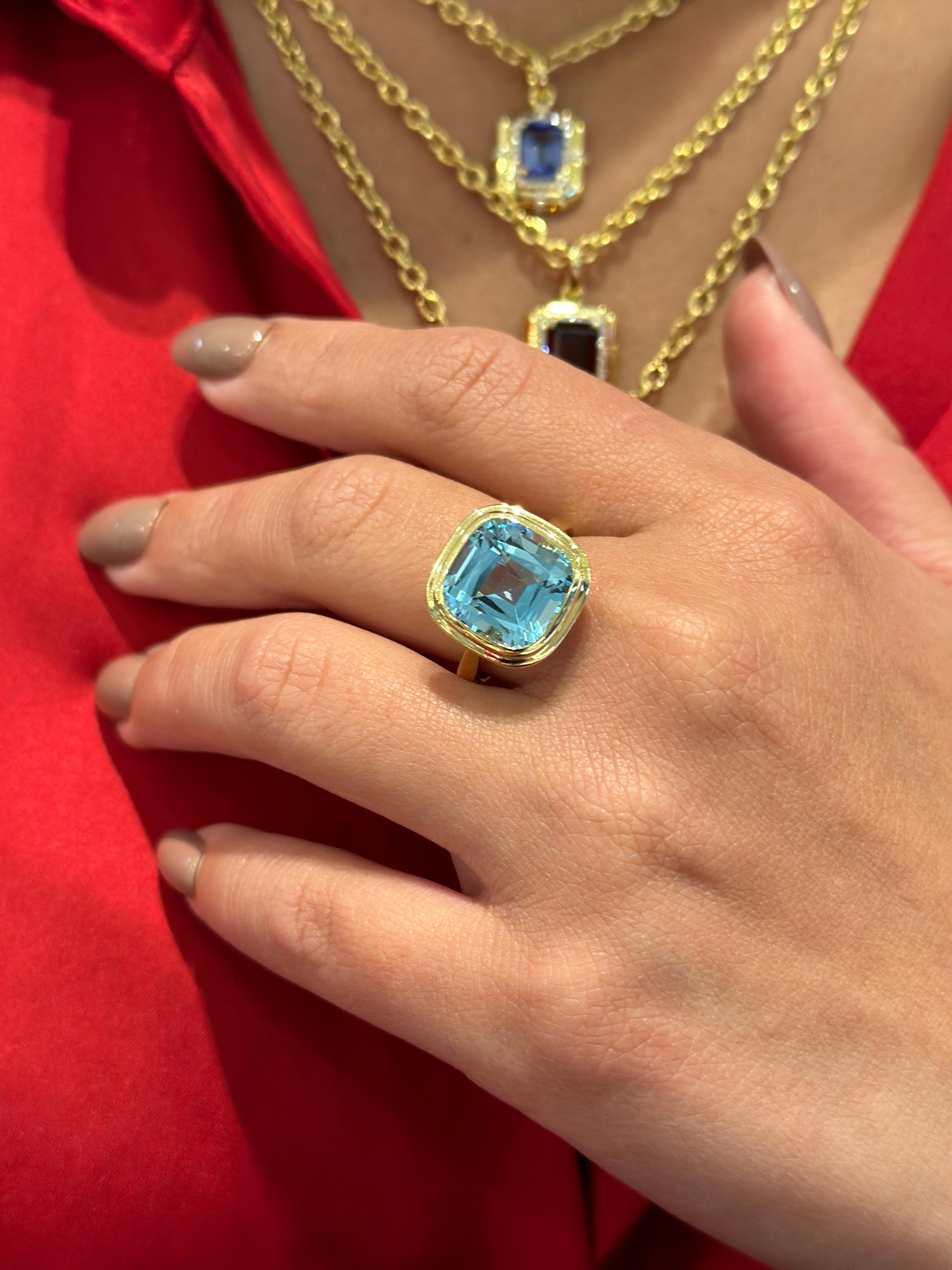 En venta: Anillo Cojín con Galería Abierta de Topacio Azul Manhattan  2