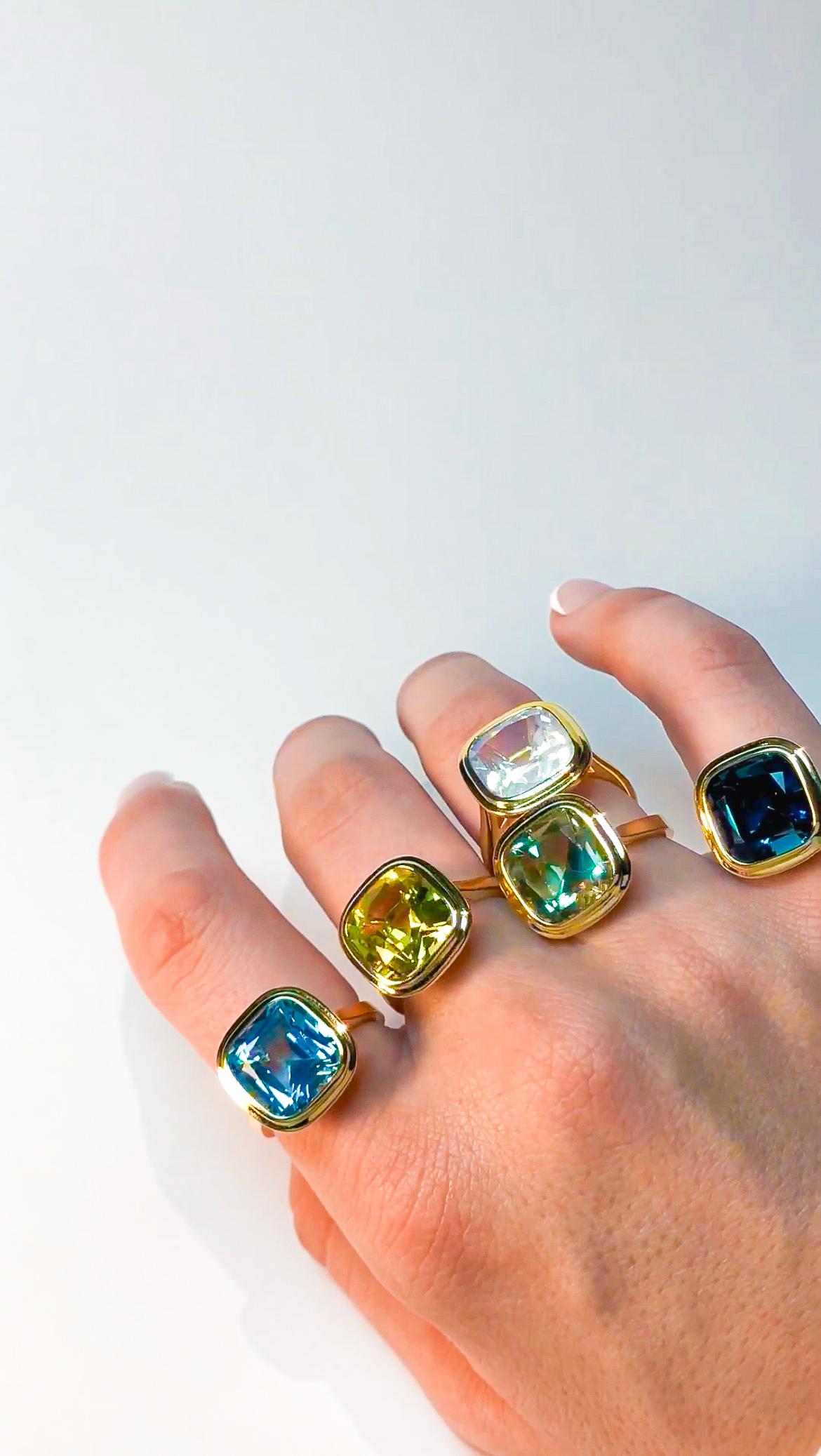 En venta: Anillo Cojín con Galería Abierta de Topacio Azul Manhattan  3