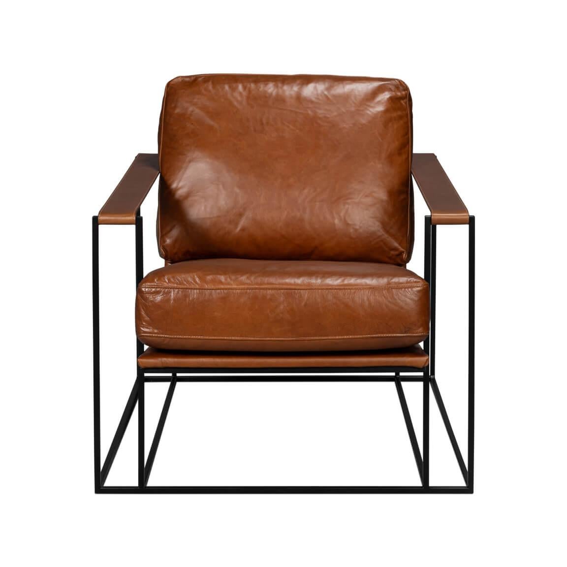 Upholstered in top-grade Havana Brown leather, this chair is a statement piece that adds a modern touch to any space. Its unique double iron frame not only provides robust support but also contributes to its sleek and stylish look.

With dimensions