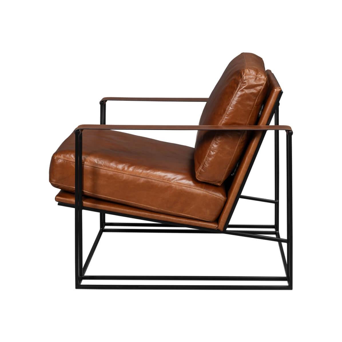 Modern Manhattan Brown Leather Armchair For Sale