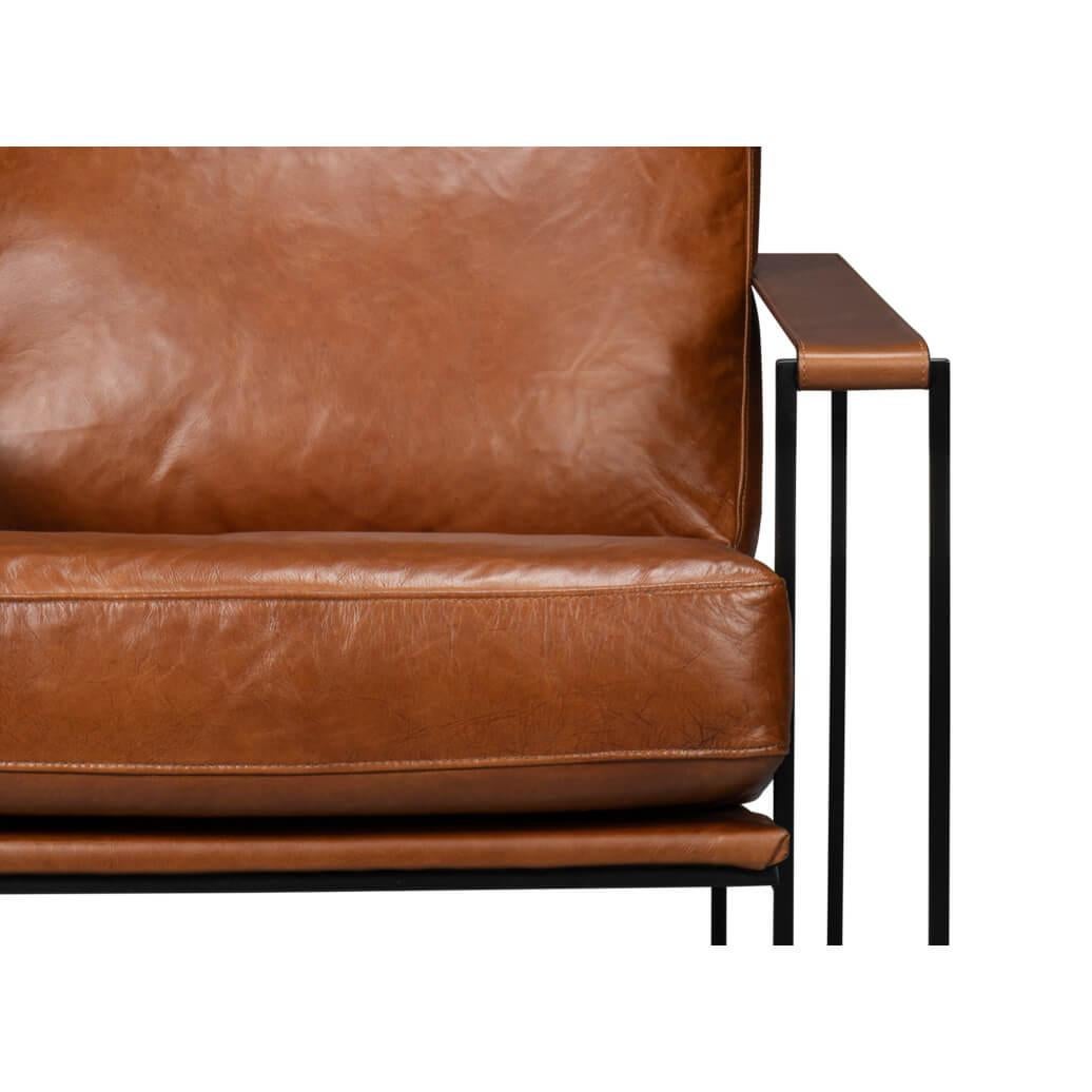 Manhattan Brown Leather Armchair In New Condition For Sale In Westwood, NJ