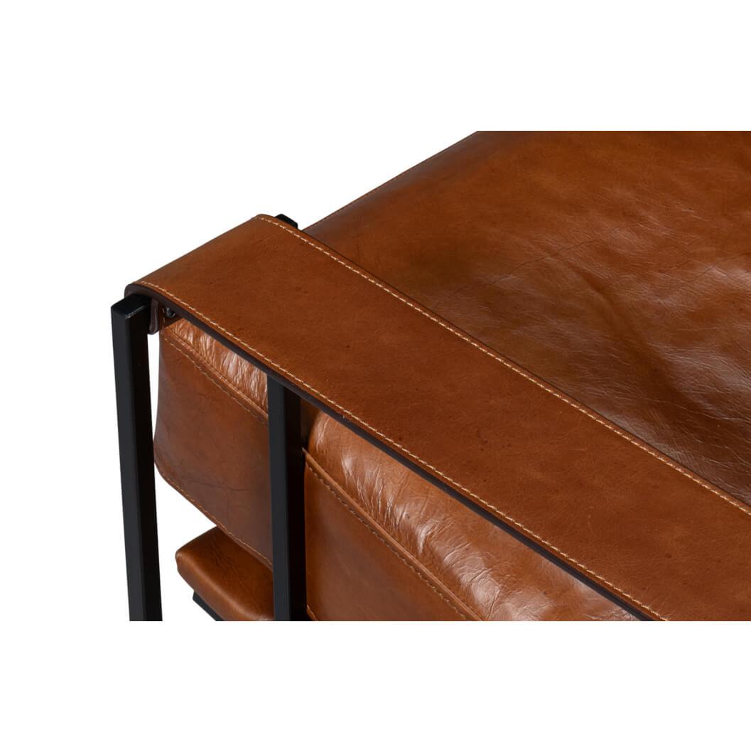 Metal Manhattan Brown Leather Armchair For Sale