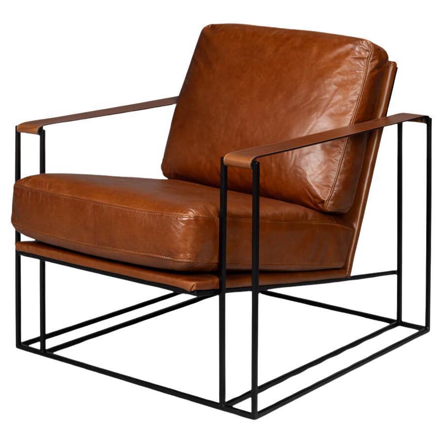 Manhattan Brown Leather Armchair For Sale