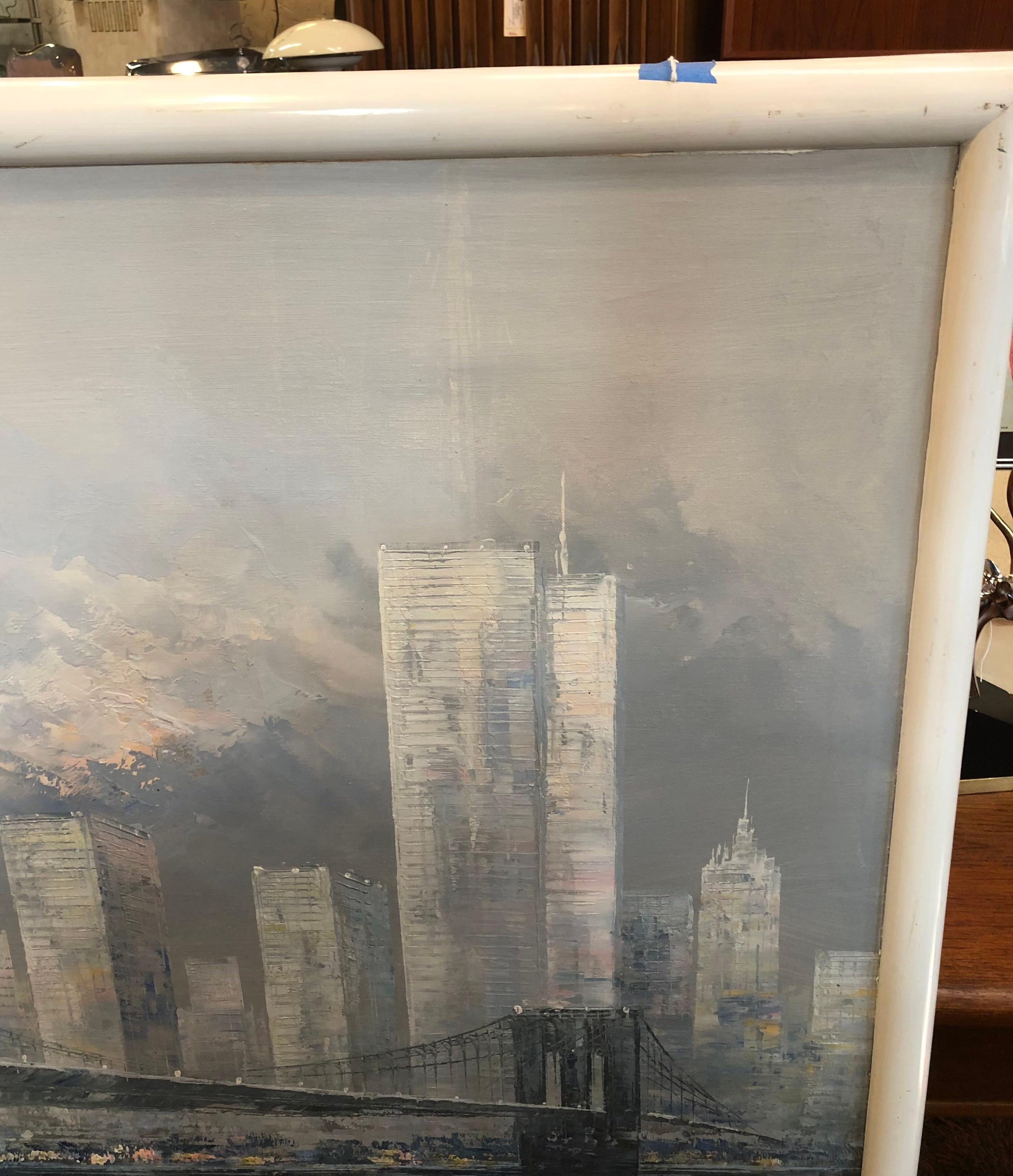 Peinture d'une ligne d'horizon de Manhattan en vente 3