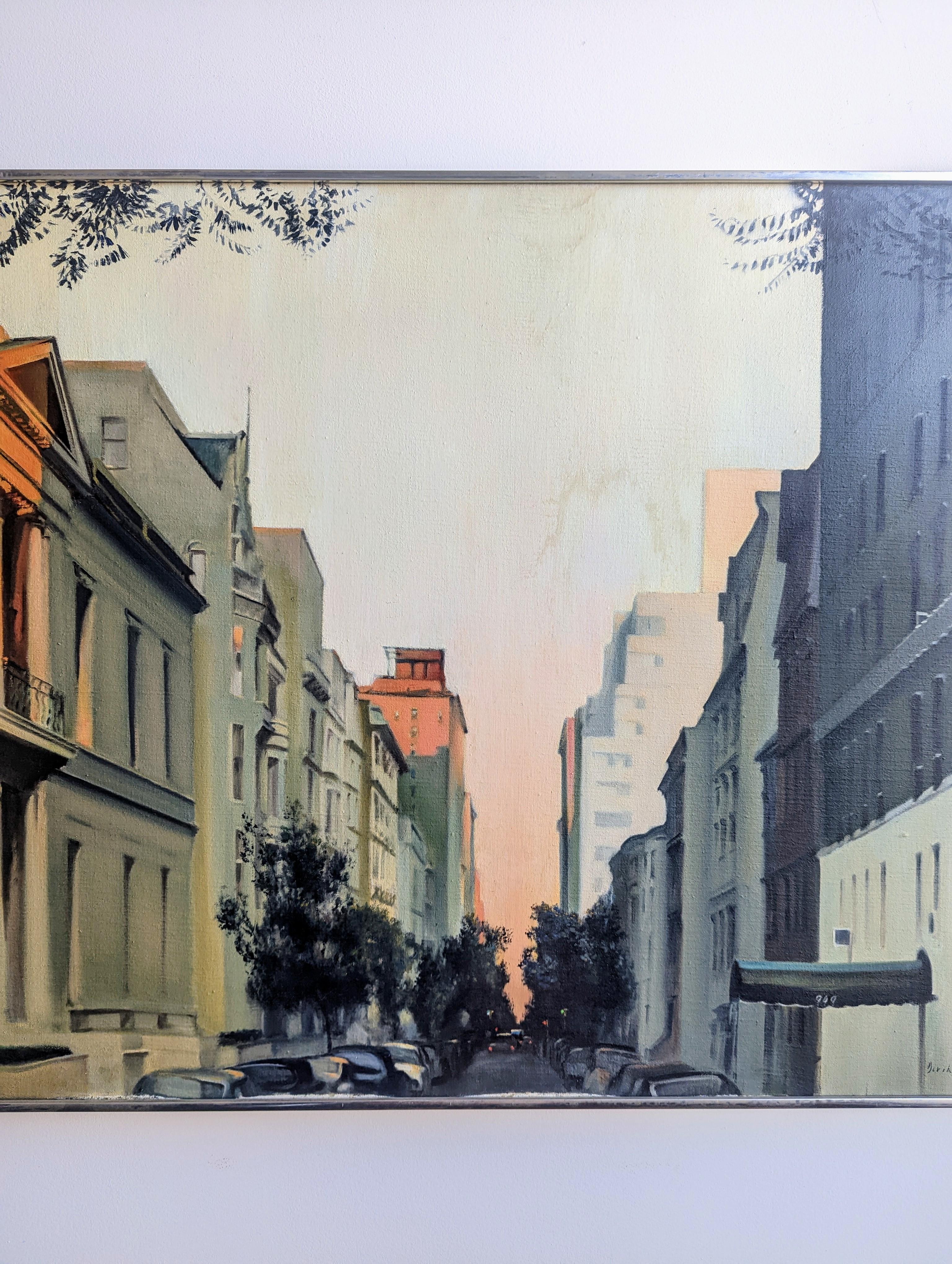 Manhattan Cityscape New York, Öl auf Leinwand von Derek Reist ( 1944-2021) im Zustand „Gut“ im Angebot in Lynn, MA
