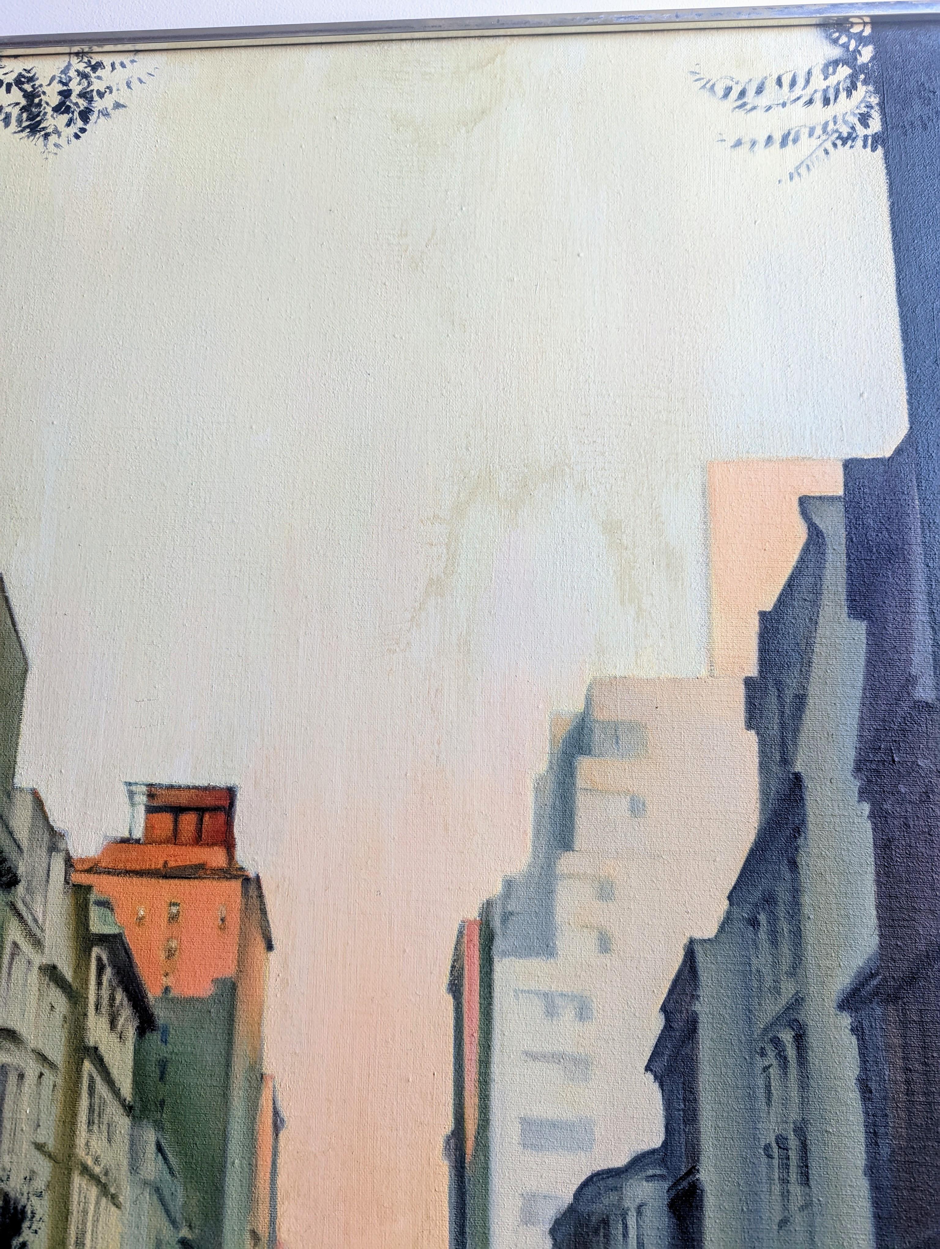 Manhattan Cityscape New York, Öl auf Leinwand von Derek Reist ( 1944-2021) im Angebot 2