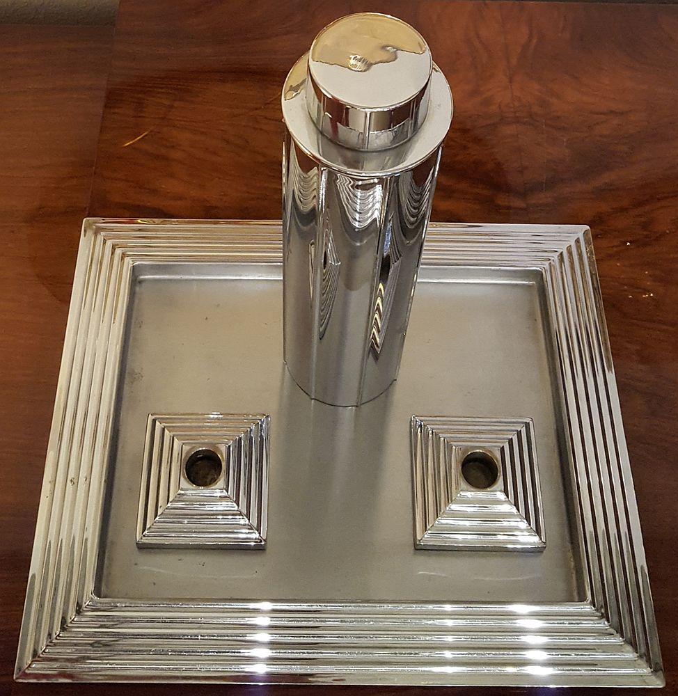 Art Deco Manhattan Cocktail Shaker Tray and Ultra-Rare Candlesticks, 1935 For Sale