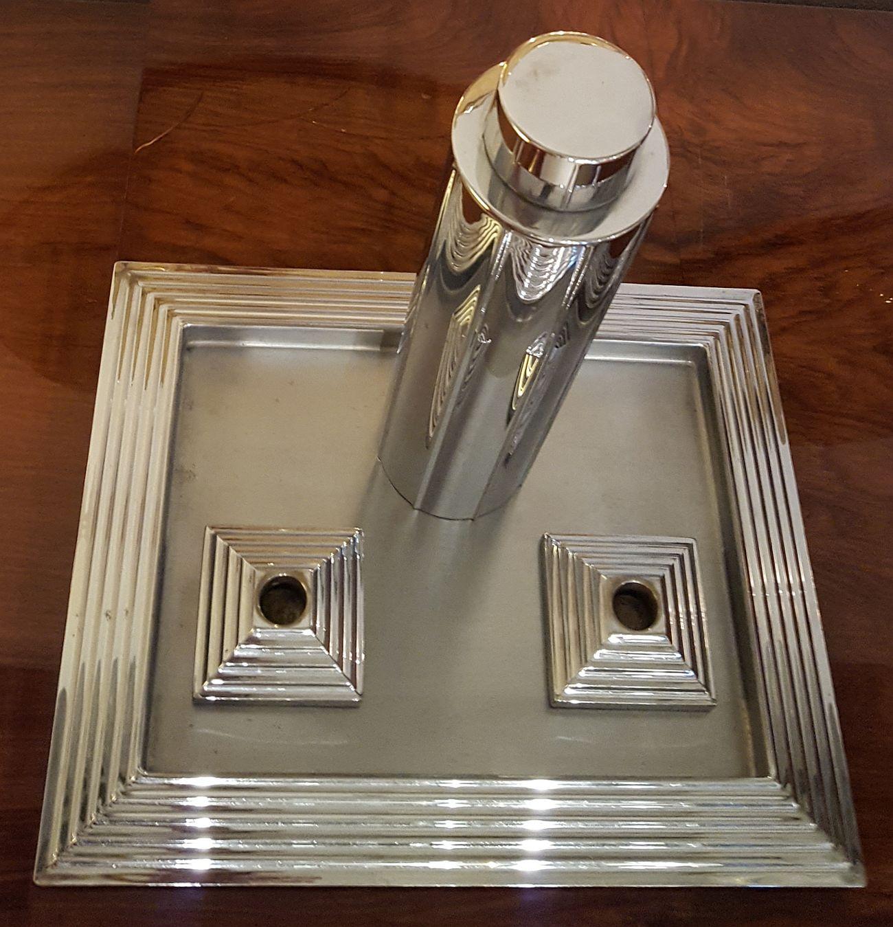 American Manhattan Cocktail Shaker Tray and Ultra-Rare Candlesticks, 1935 For Sale