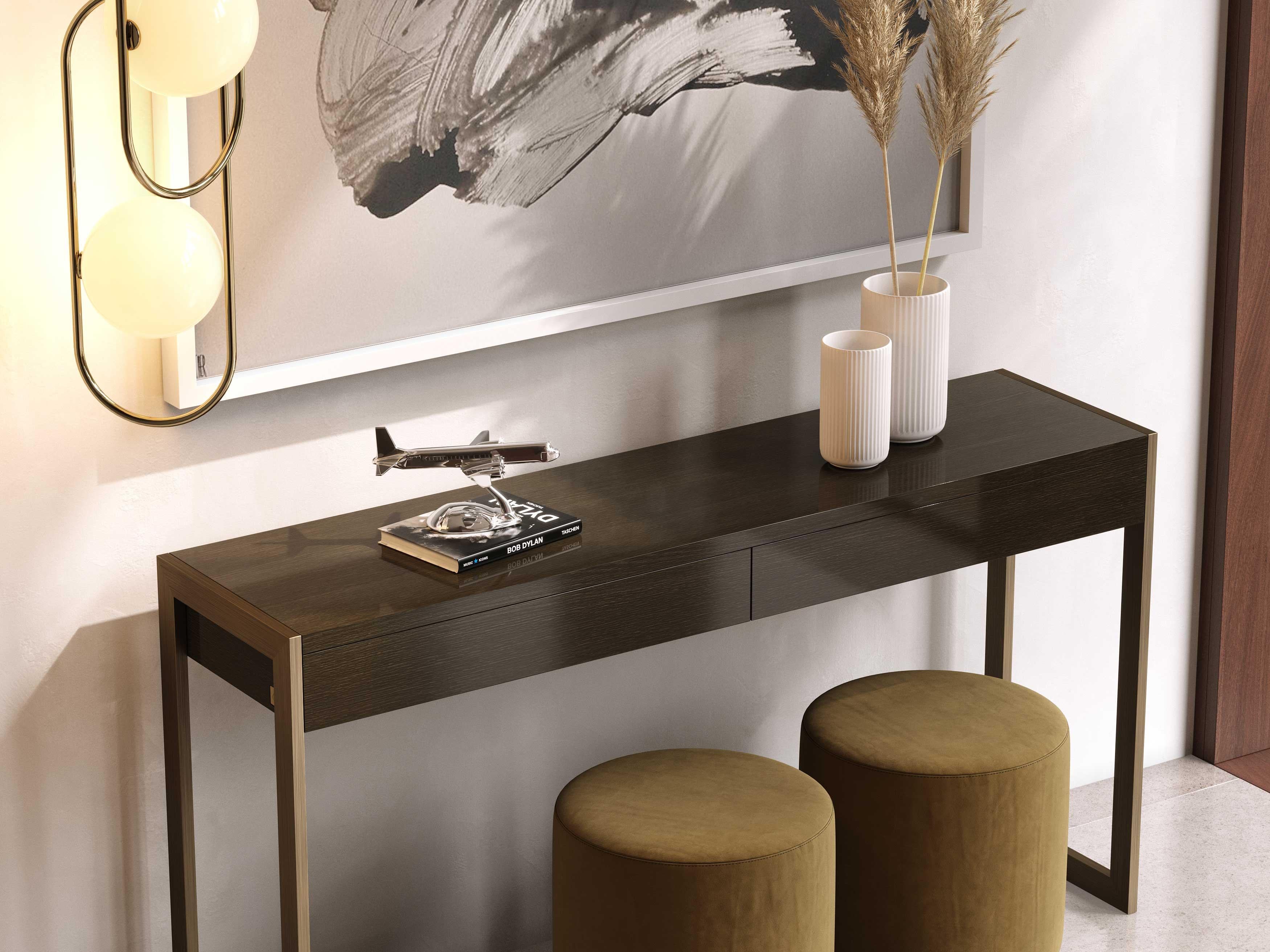 Contemporary Modern Manhattan Console made with Oak, Brass, Handmade by Stylish Club For Sale