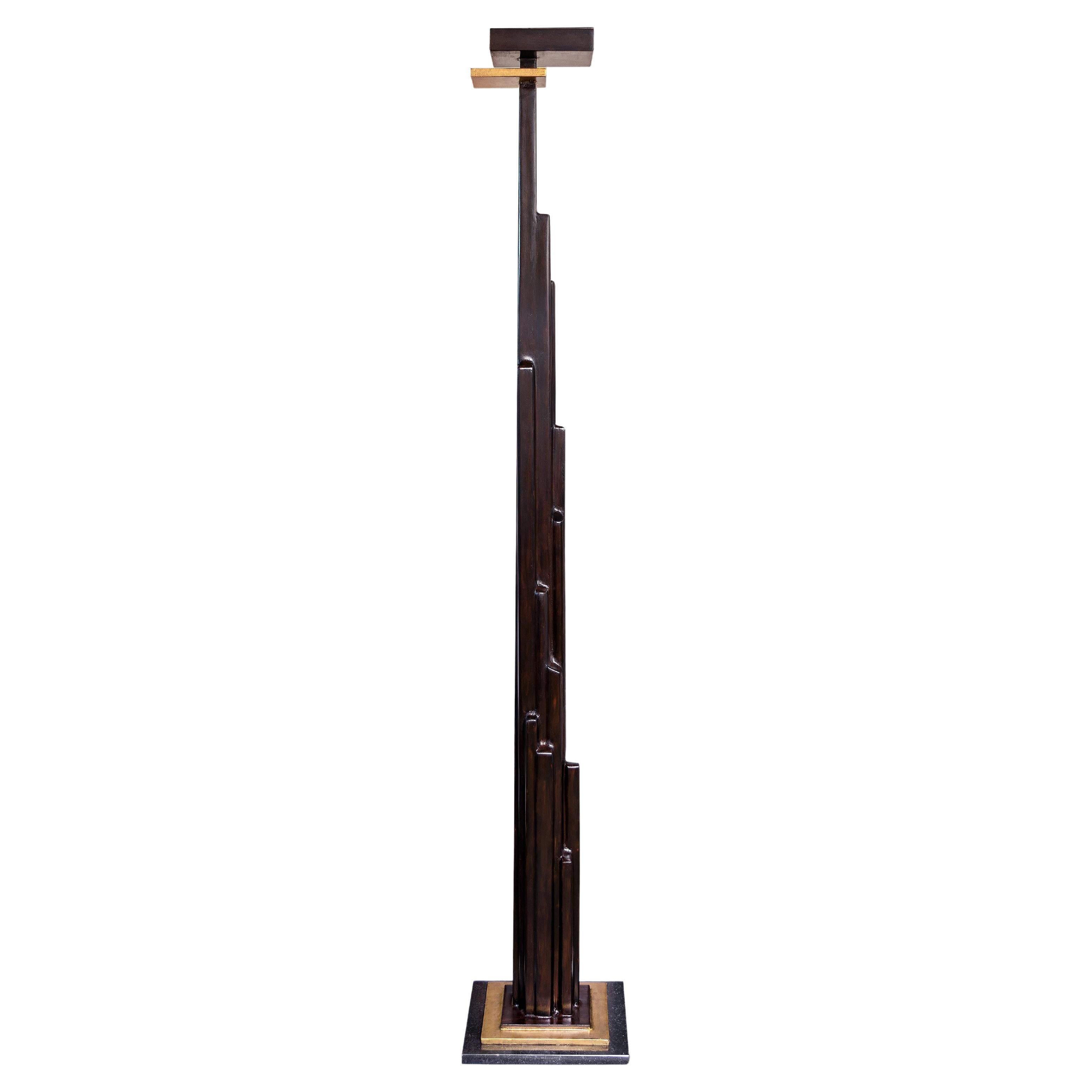 Manhattan Contemporary Floor lamp, Mahogany with French Brass, Benediko For Sale