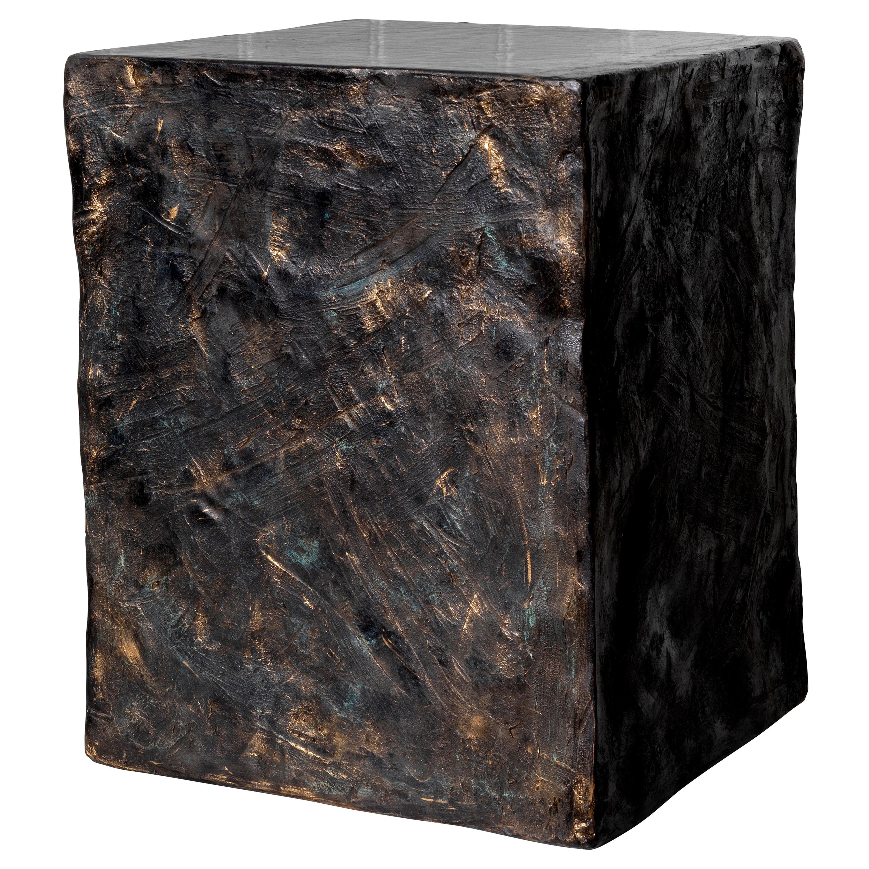 Sculptural Manhattan Cube Side Table,  Verdigris/Bronze Patina, by Margit Wittig For Sale