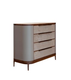Manhattan Dresser, Fully Upholstered in Leather, Wood, Metal Dresser