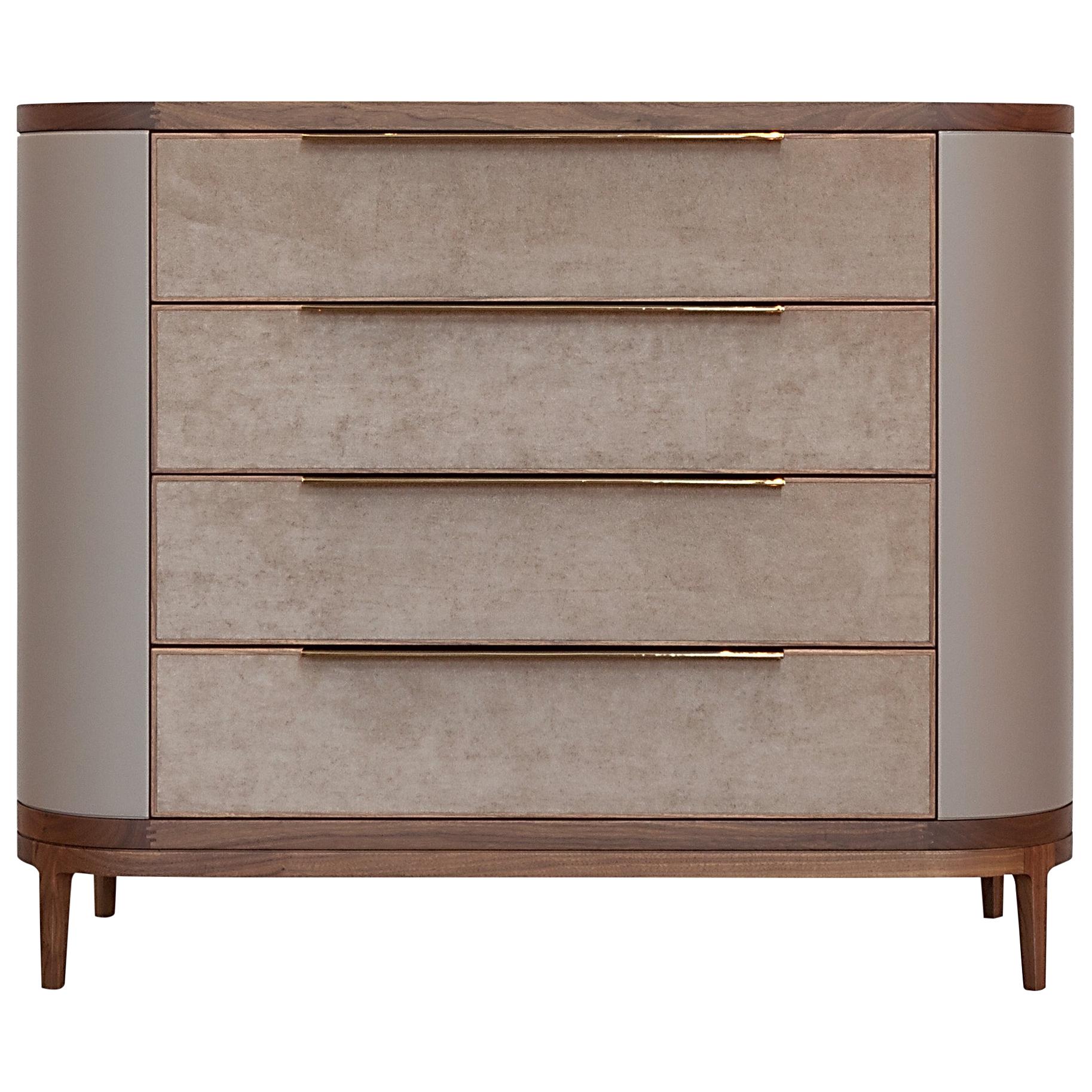 Manhattan Dresser, Fully Upholstered in Leather, Wood, Metal Dresser