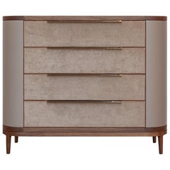 Manhattan Dresser, Fully Upholstered in Leather, Wood, Metal Dresser