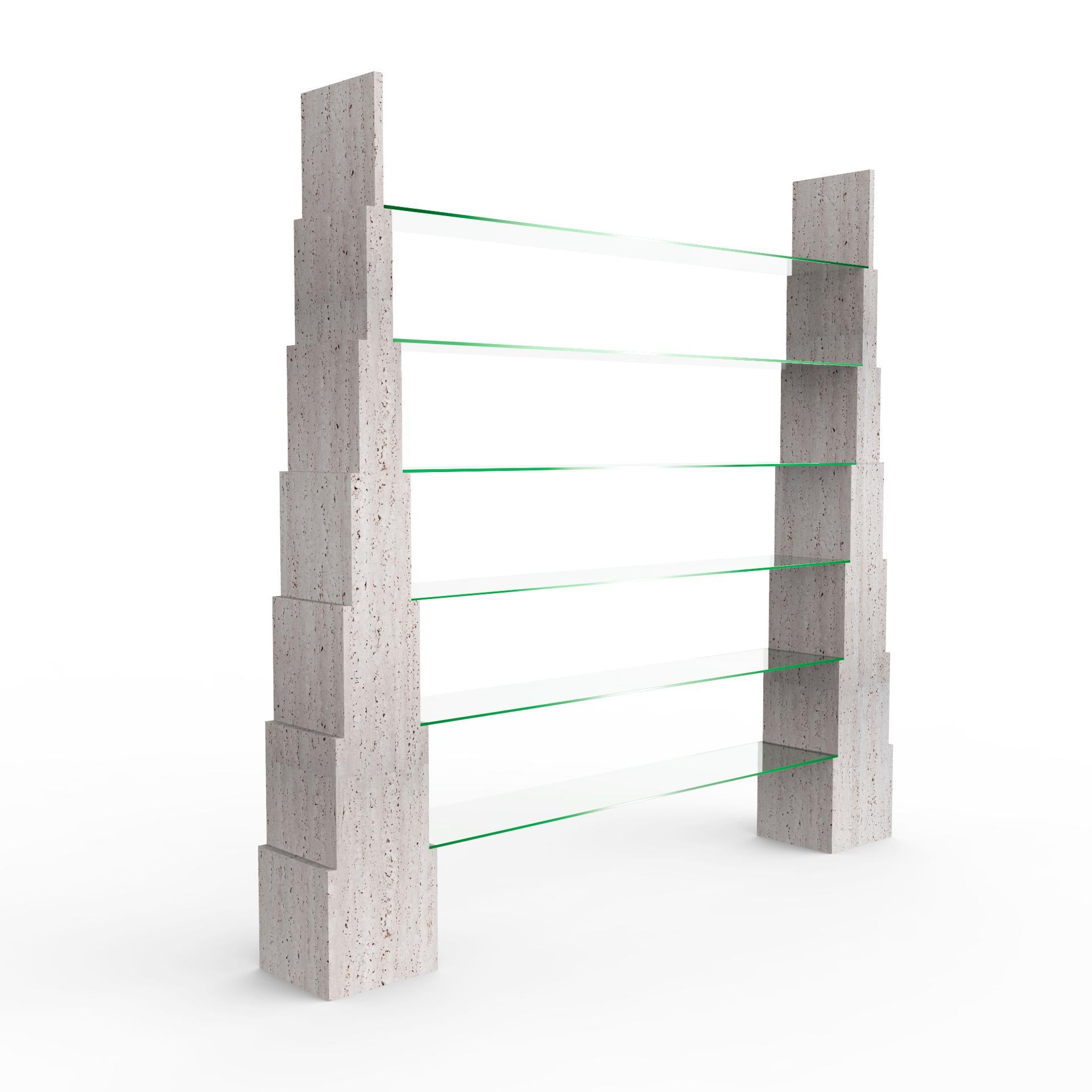 Cristal Manhattan Italian Travertine Marble Shelve Design Contemporary Collectible Spain en vente