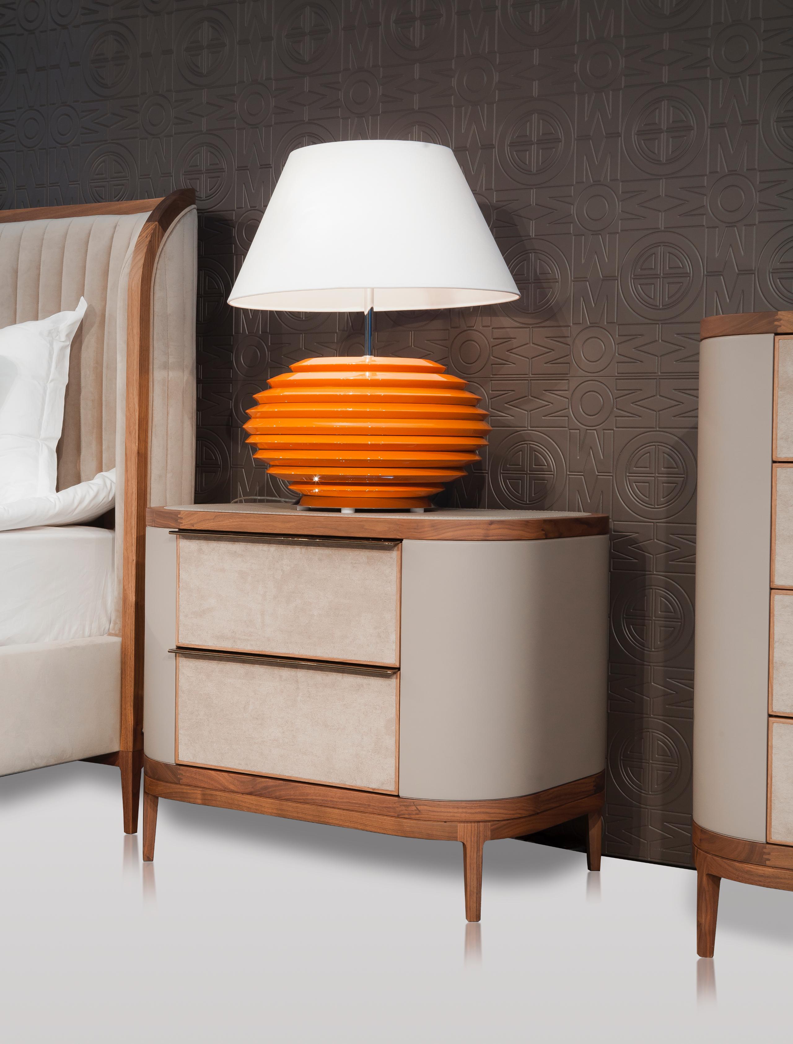 Modern Manhattan Nightstand, Leather Wrapped Nightstand Features an Inset Leather Top For Sale