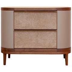 Manhattan Nightstand, Leather Wrapped Nightstand Features an Inset Leather Top