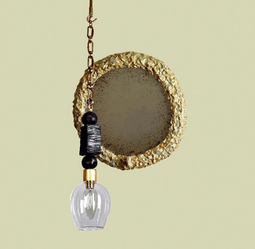 Hand-Crafted Manhattan Pendant in Brass with Sculpted Components by Margit Wittig For Sale