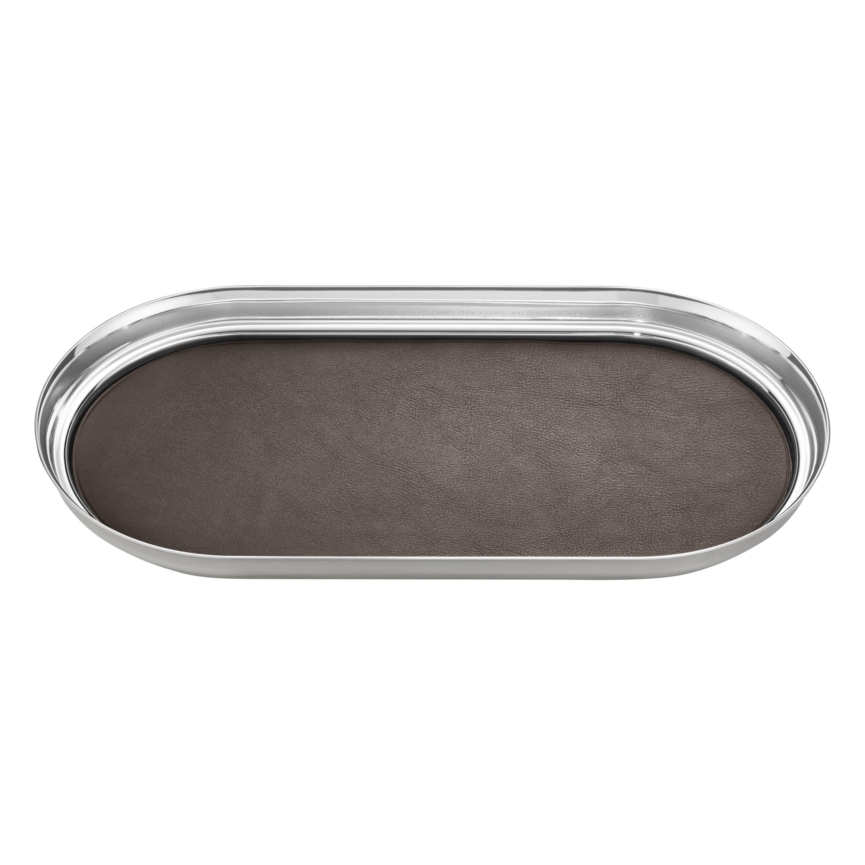 Manhattan Tray in Stainless Steel & Leather by Georg Jensen