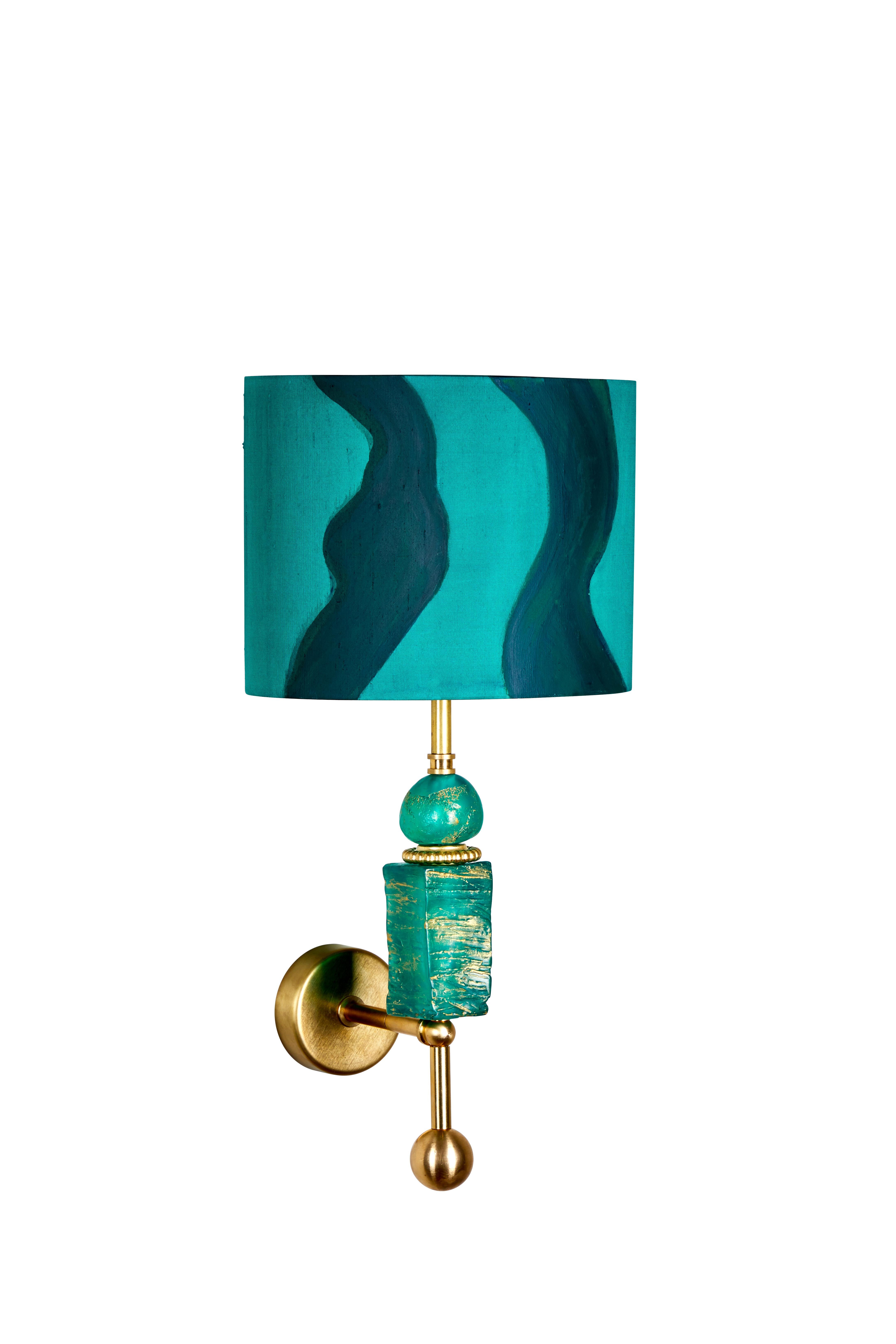 Modern Manhattan Wall Light in Emerald and Brass by Margit Wittig