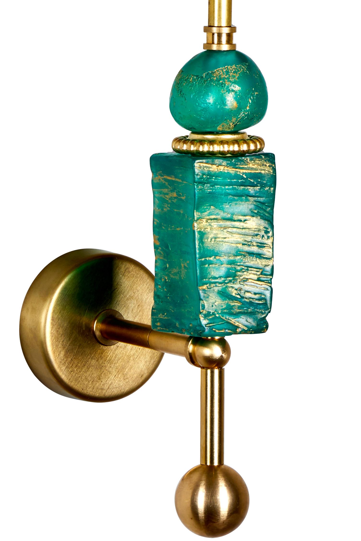 English Manhattan Wall Light in Emerald and Brass by Margit Wittig