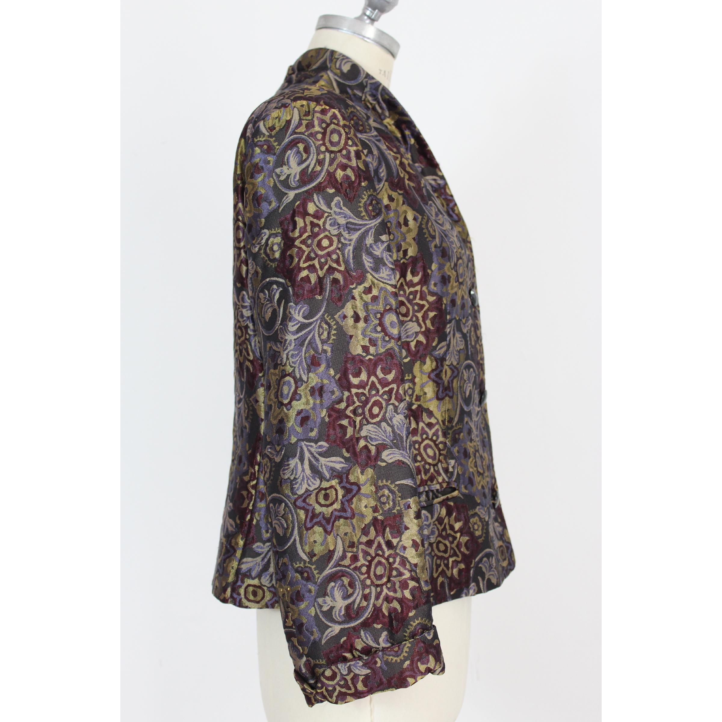 Mani by Armani Floral Damask Multicolor Violet Black Silk Slim Fit Jacket 1980s In Good Condition In Brindisi, Bt
