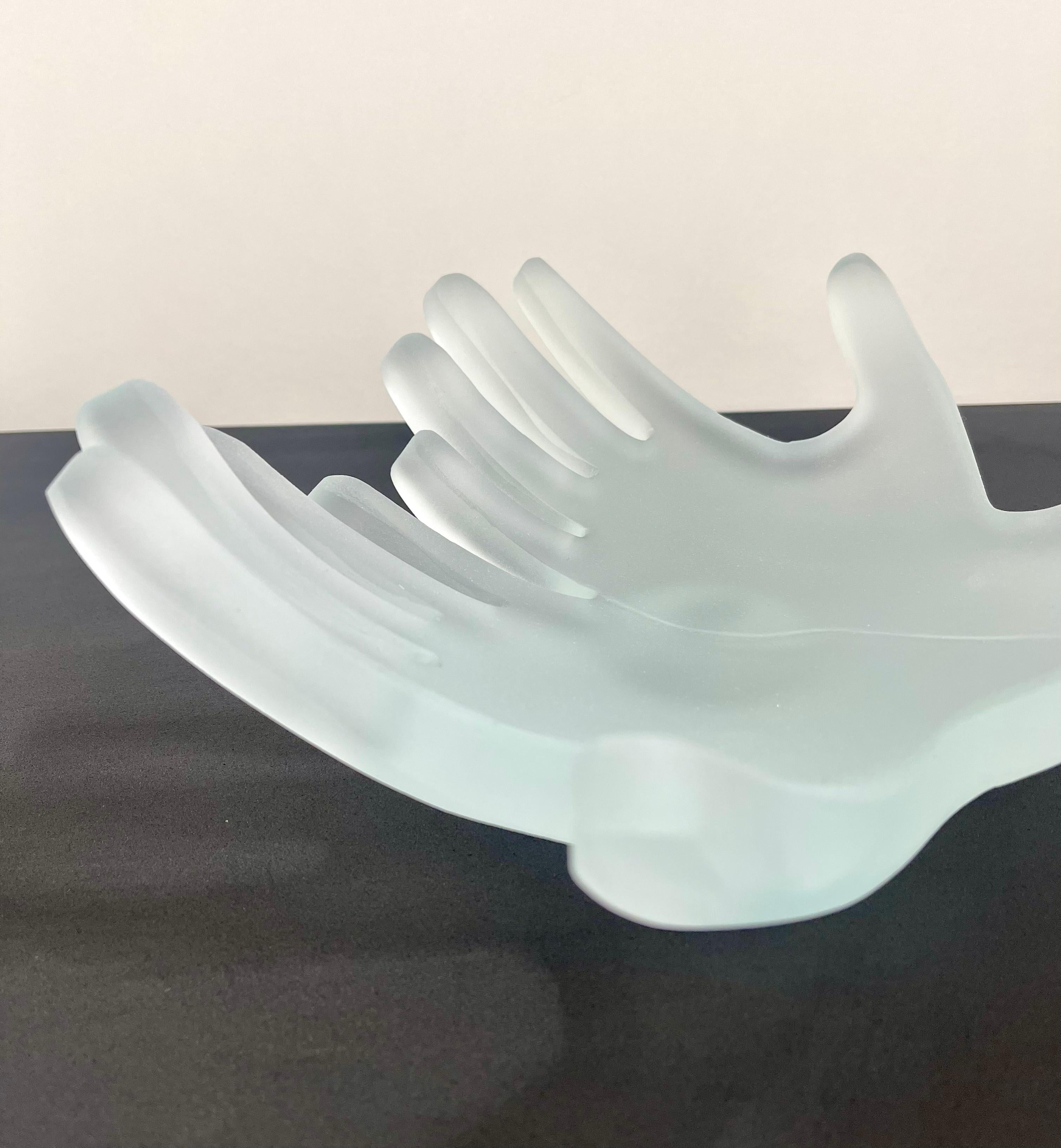 Modern 'Artist's Hands' Crystal Bowl-Sculpture Handmade by Ghiró Studio For Sale