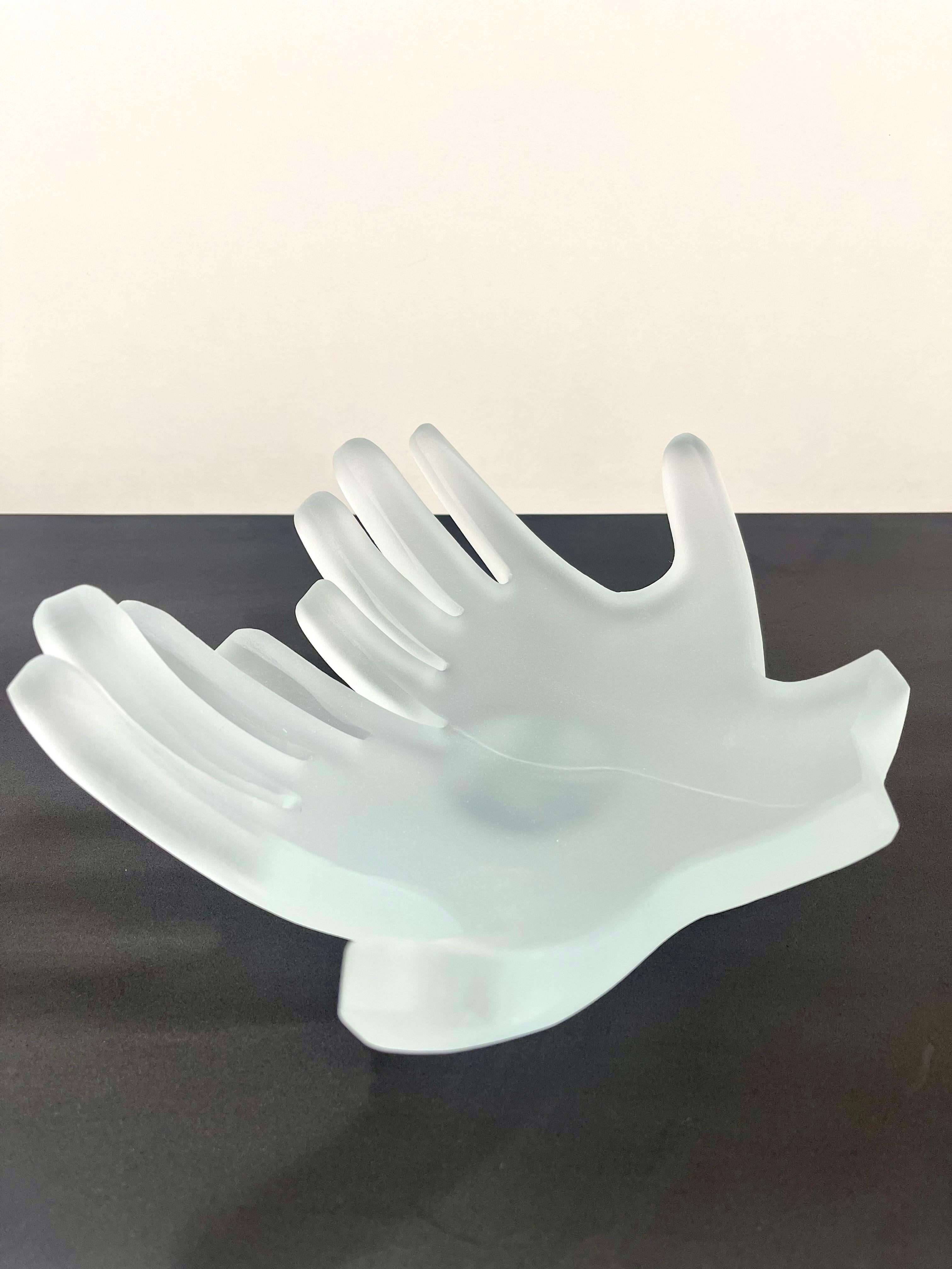 Italian 'Artist's Hands' Crystal Bowl-Sculpture Handmade by Ghiró Studio For Sale