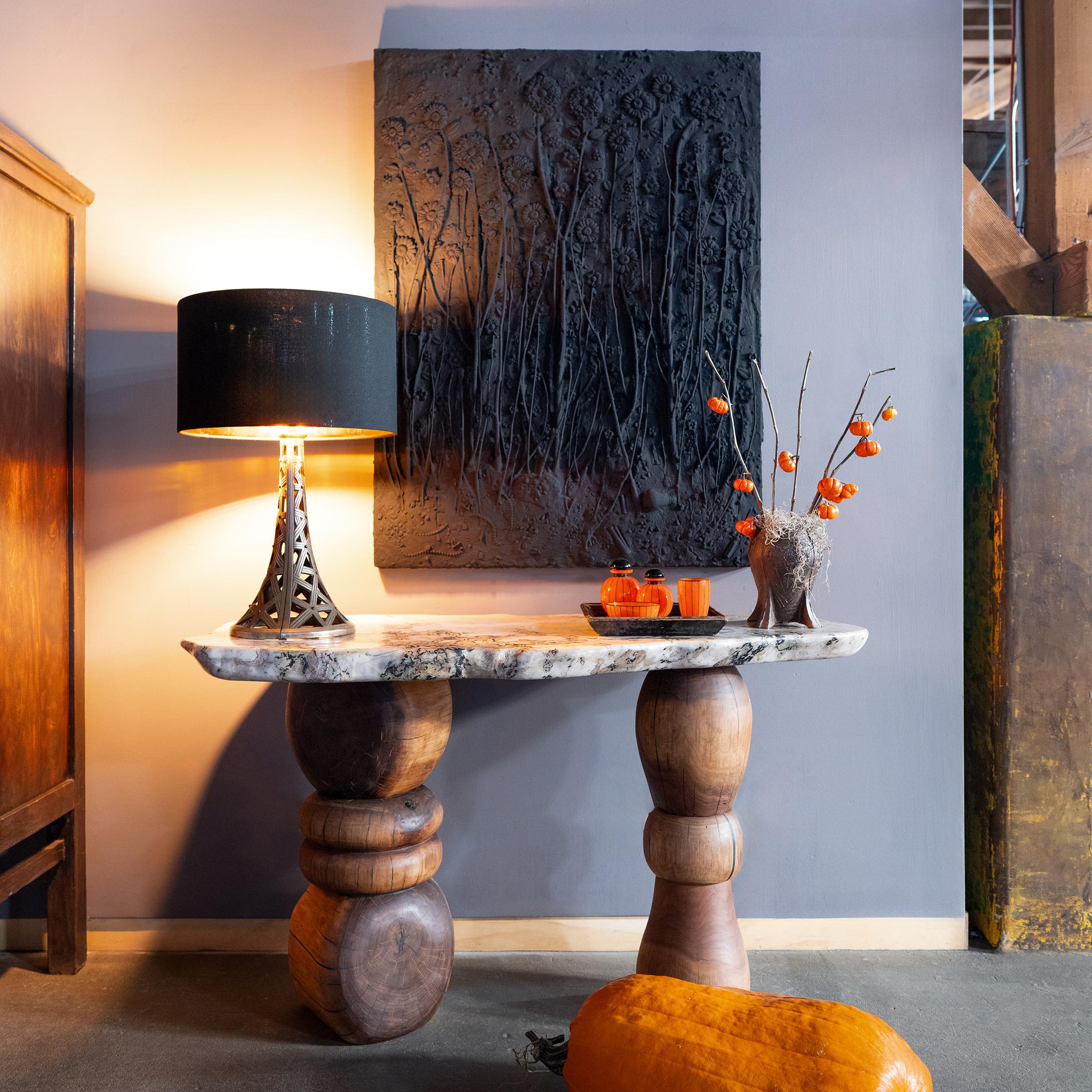 Walnut Mani Meditation Stone Console Table
